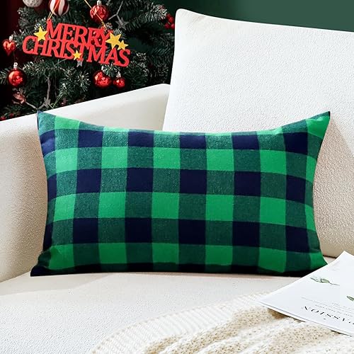 Vista 12 de Ohok Fundas de almohada decorativas para decoración del hogar, sofá, cama, dormitorio, sala de estar (18 x 18 pulgadas, paquete de 2, cuadros verdes)