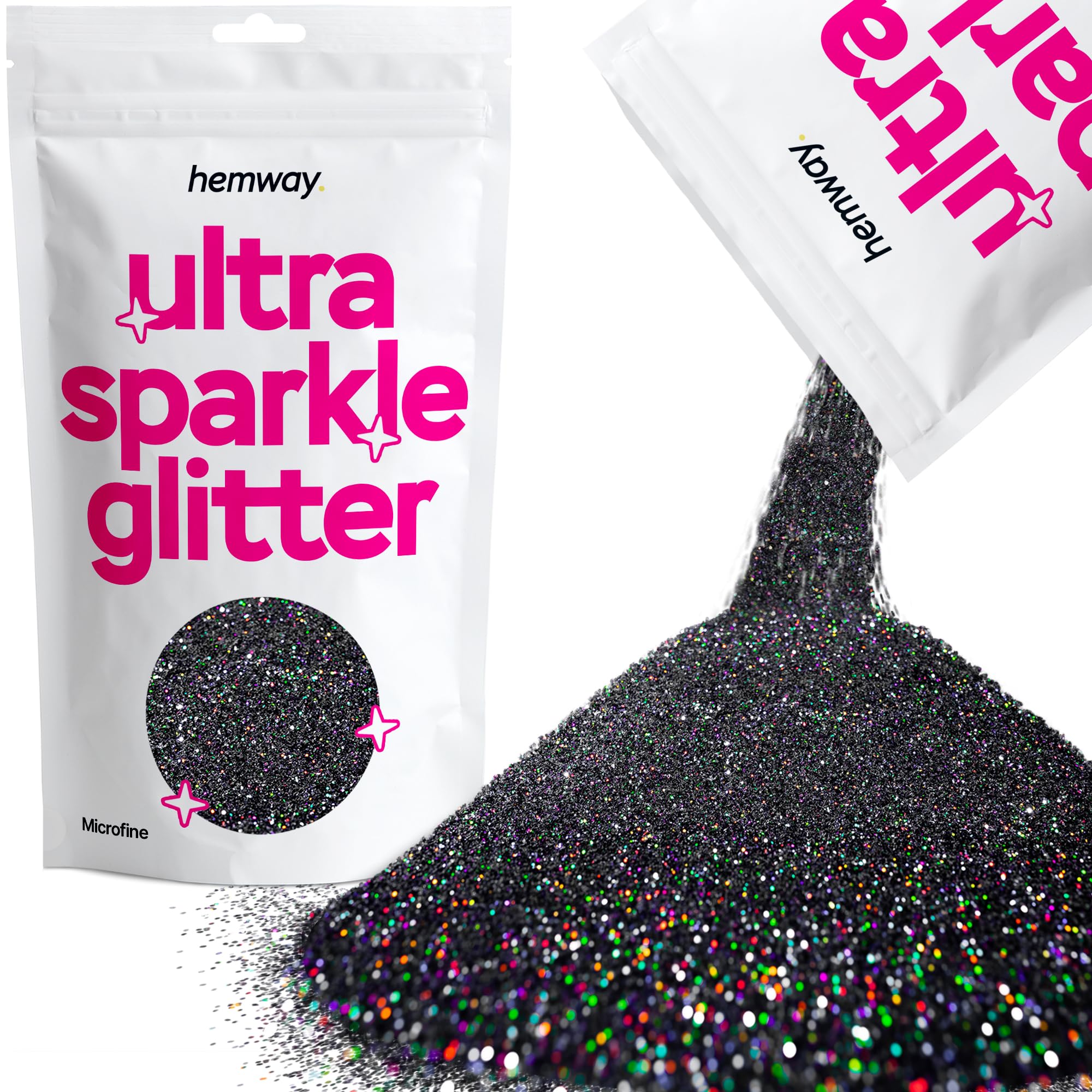 Hemway Ultra Sparkle Glitter Black Holographic 100g Microfine | Glitter for Arts & Craft, Makeup, Nail Art, Crafting, Card Making, Sparkle Decoration