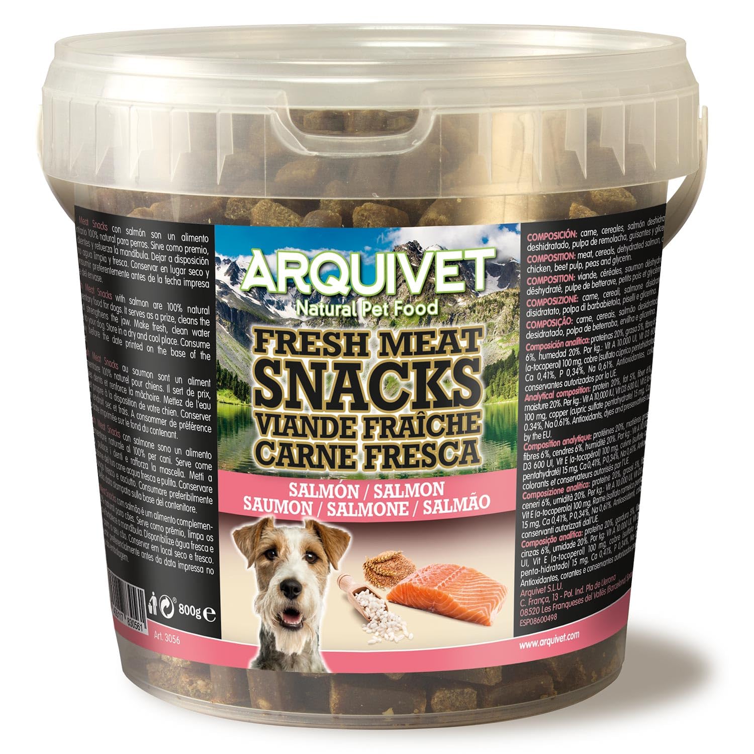 Arquivet Snacks de Carne Fresca de Salmón, 800g, para Perros Adultos