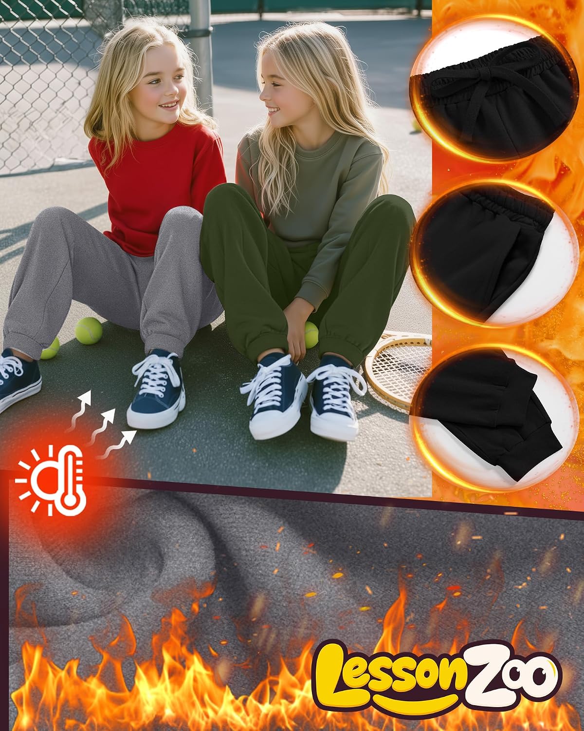 3 Pack Girls' Sweatpants Active Fleece Soft Athletic Jogger Pants for Kids Youth with Pockets Drawstring