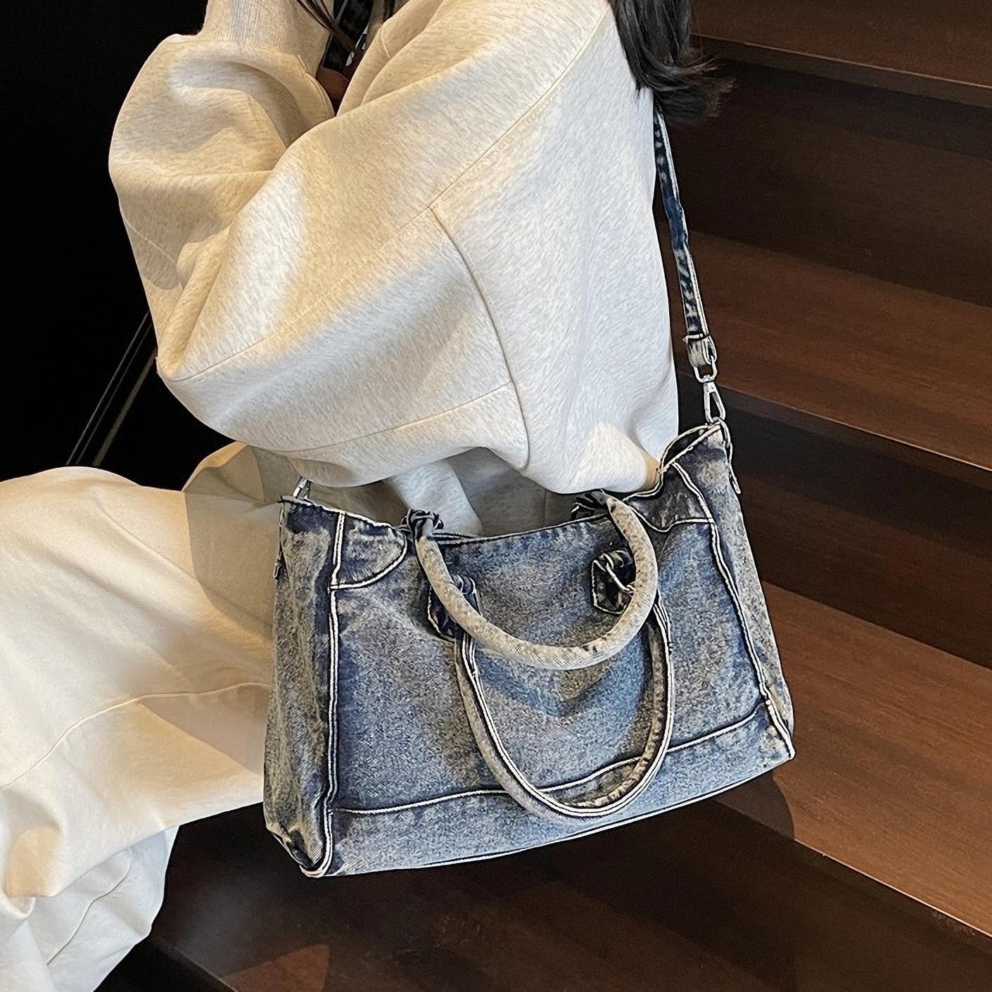 Women's Denim Purses Jean Handbags Versatile Tote Shoulder Bag