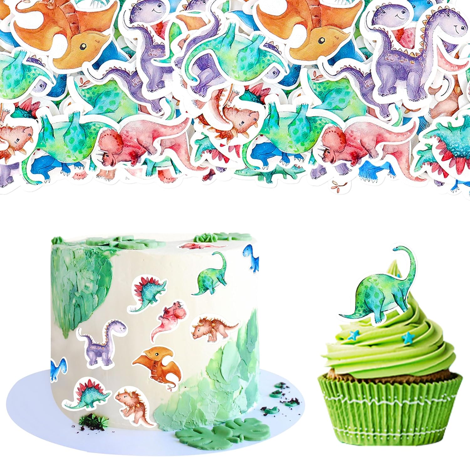 Ercadio 50 Pack Edible Dinosaur Cupcake Toppers Dinosaur