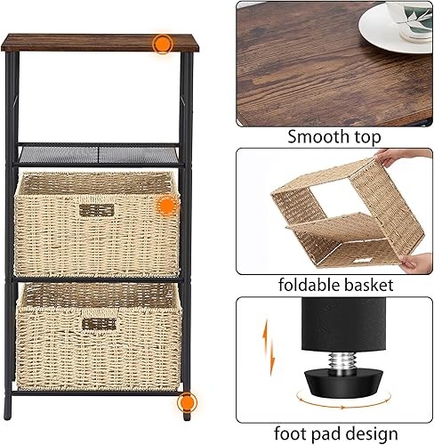 Miniatura 4 de VECELO Soporte de mesa auxiliar alta para tocadiscos, estante estrecho para teléfono de entrada con almacenamiento, mesita de noche de 3 niveles