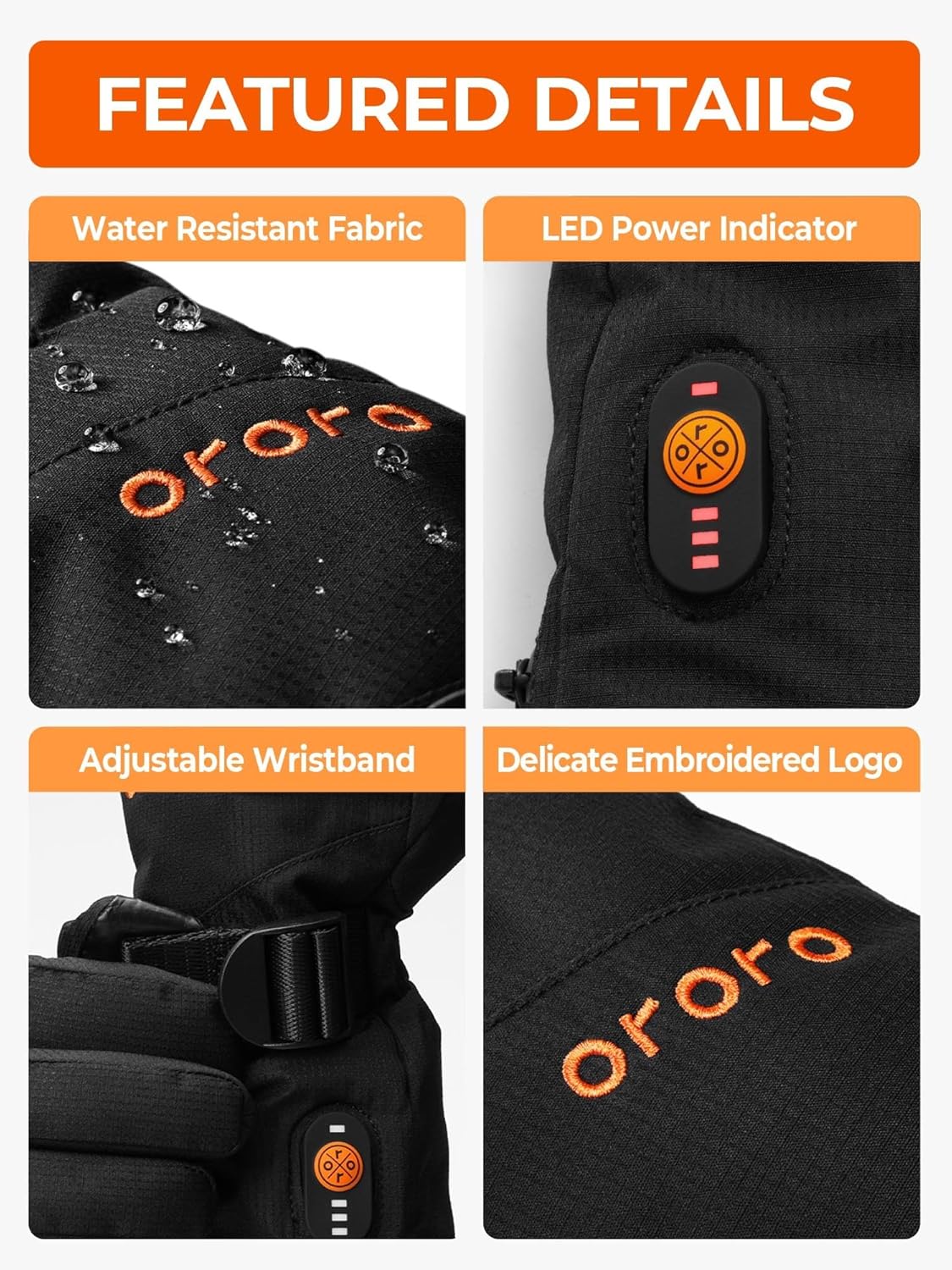 ORORO Women's Lightweight Heated Gloves, Heated Ski Gloves with Battery