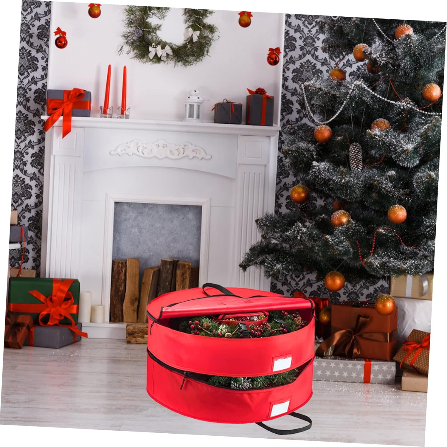 Christmas Supplies Wreath Storage Bag Foldable Double Layered for Festive Decorations Wreath Holder