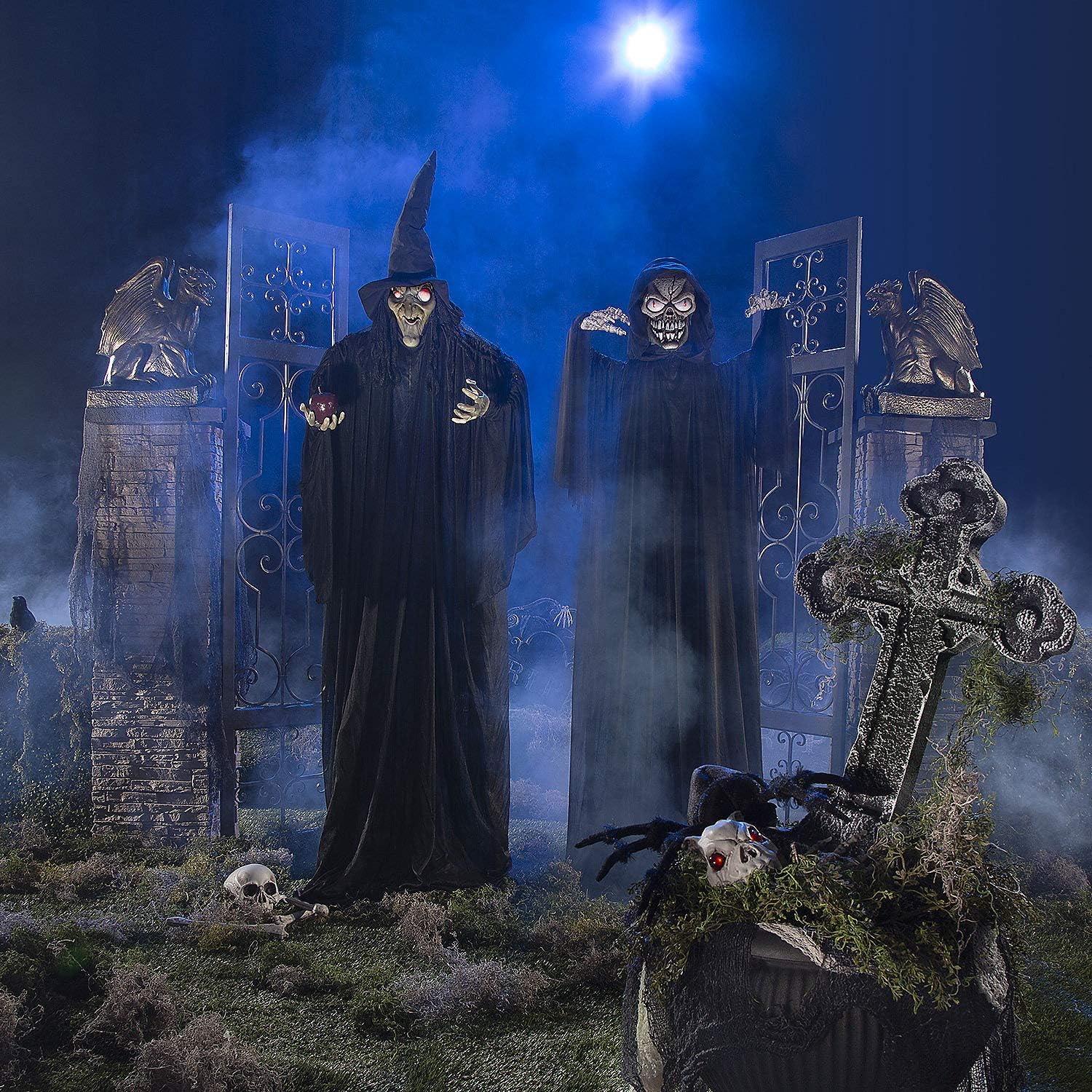 Amazon.com: Spooky Witch & Reaper Couple With Red Glowing Eyes & Loud ...