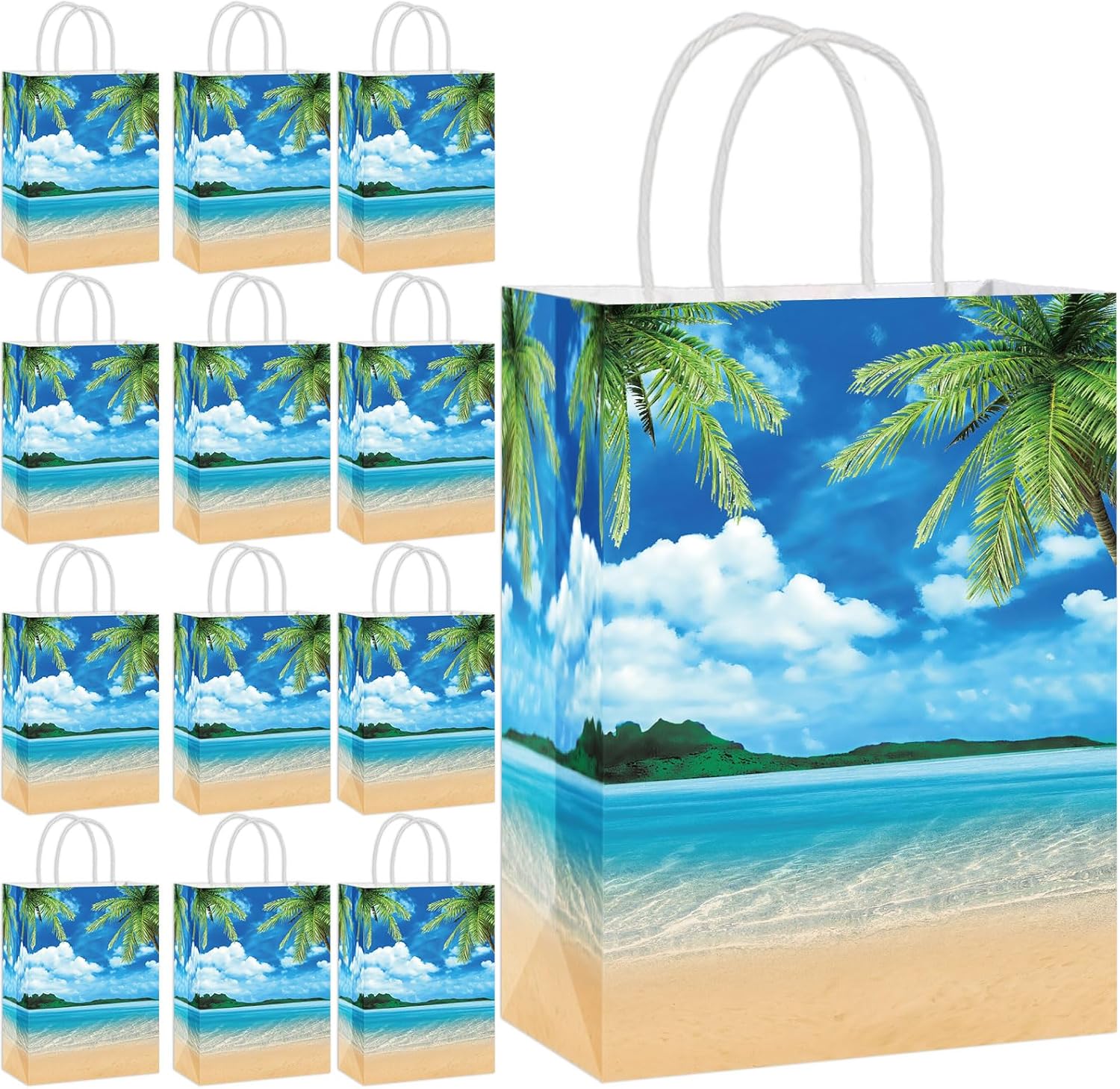 Chunin 12 PCS Summer Beach Theme Paper Bags Supplies