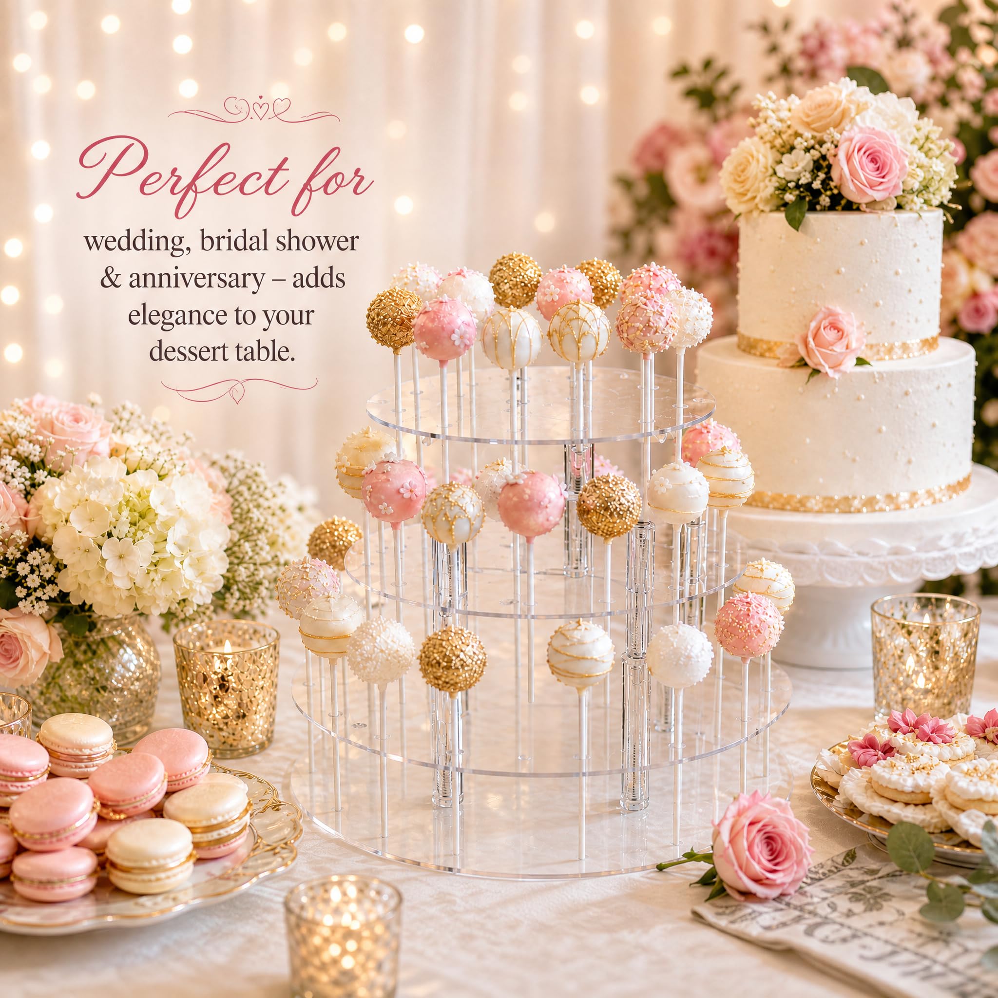 TOPZEA 3-stöckiger Cake-Pop-Display-Ständer, 36 Löcher, transparenter Acryl-Lollipop-Halter, runder gestufter Cupcake-Dessert-Display-Ständer, ideal für Babyparty, Hochzeit, Jahrestag, Halloween