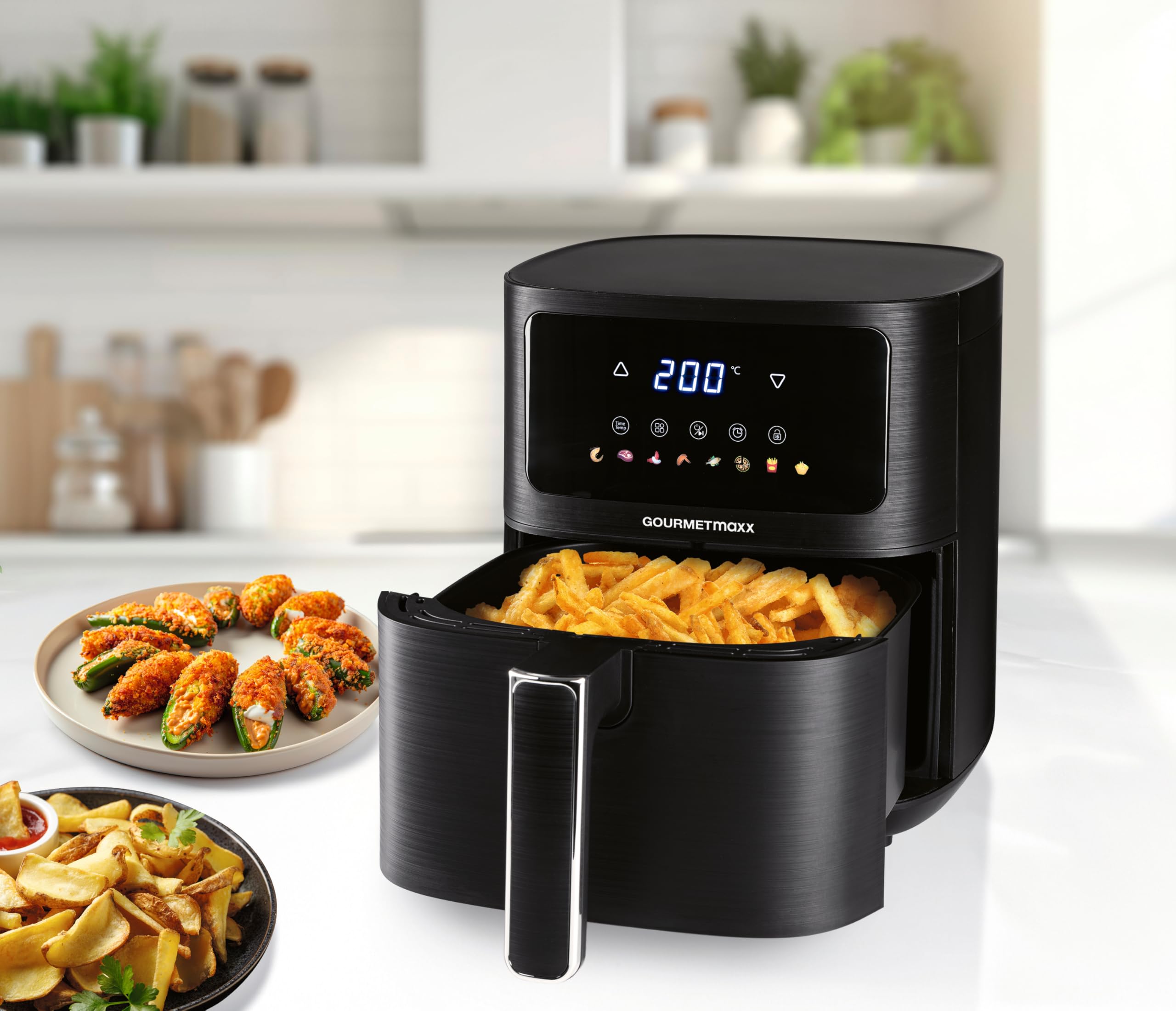 GOURMETmaxx AirGenius frytkownica na gorące powietrze, 4,5 l, frytkownica z 6 funkcjami, 8 programów, mini piekarnik, niskotłuszczowe potrawy dla maks. 3 osób, frytkownica na gorące powietrze z
