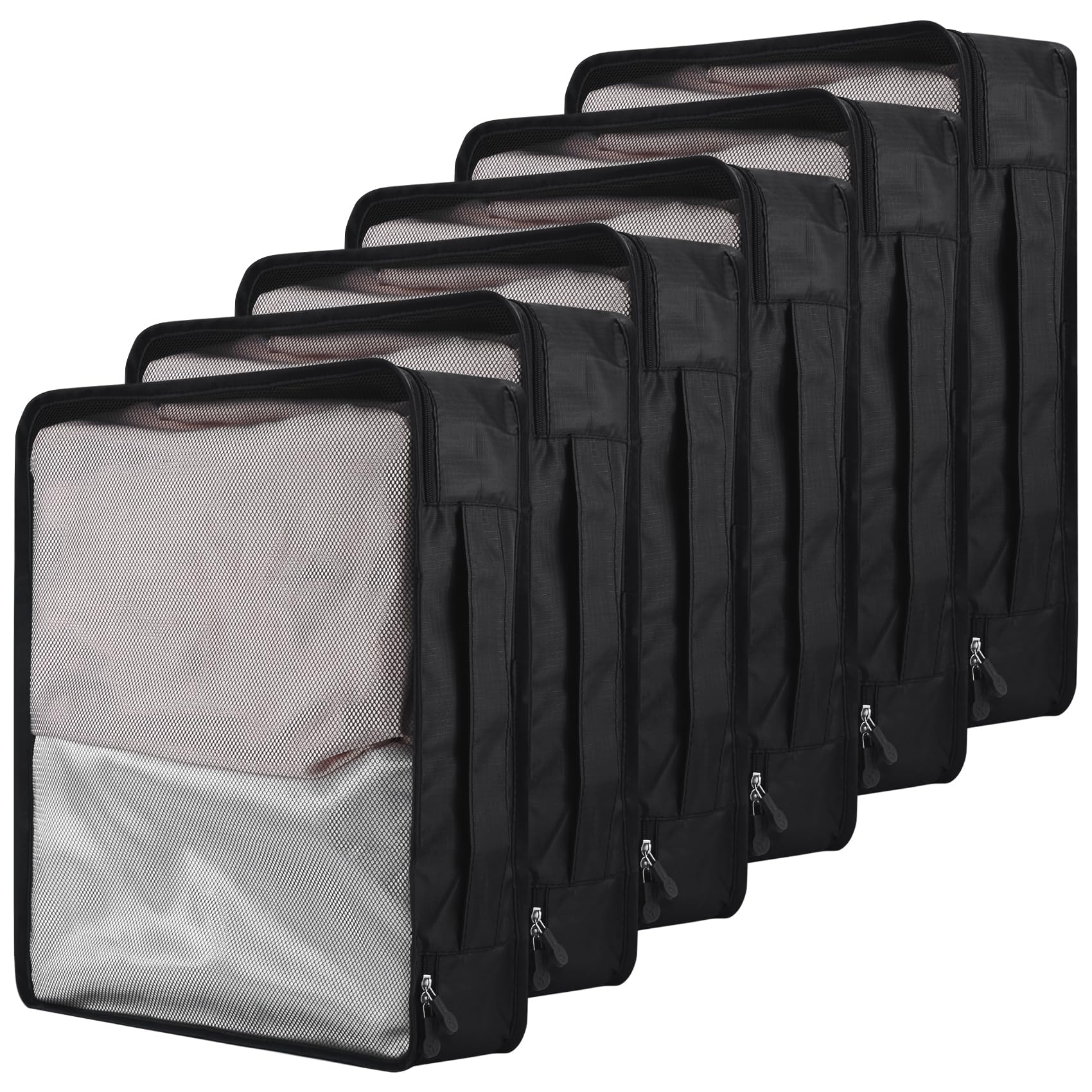 Micvtve Black 6 Pcs Large Packing Cubes Luggage Organizers,40X30x12cm Same Size Suitcase Organiser Bags Compressible Expandable Packing Cubes For Suitcase, Luggage,Handy Helper (Black)
