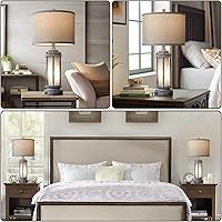 Vista 5 de Juego de 2 lámparas de mesa rústicas para sala de estar, lámpara de mesita de noche vintage de granja con 2 puertos USB, luz nocturna de vidrio verde