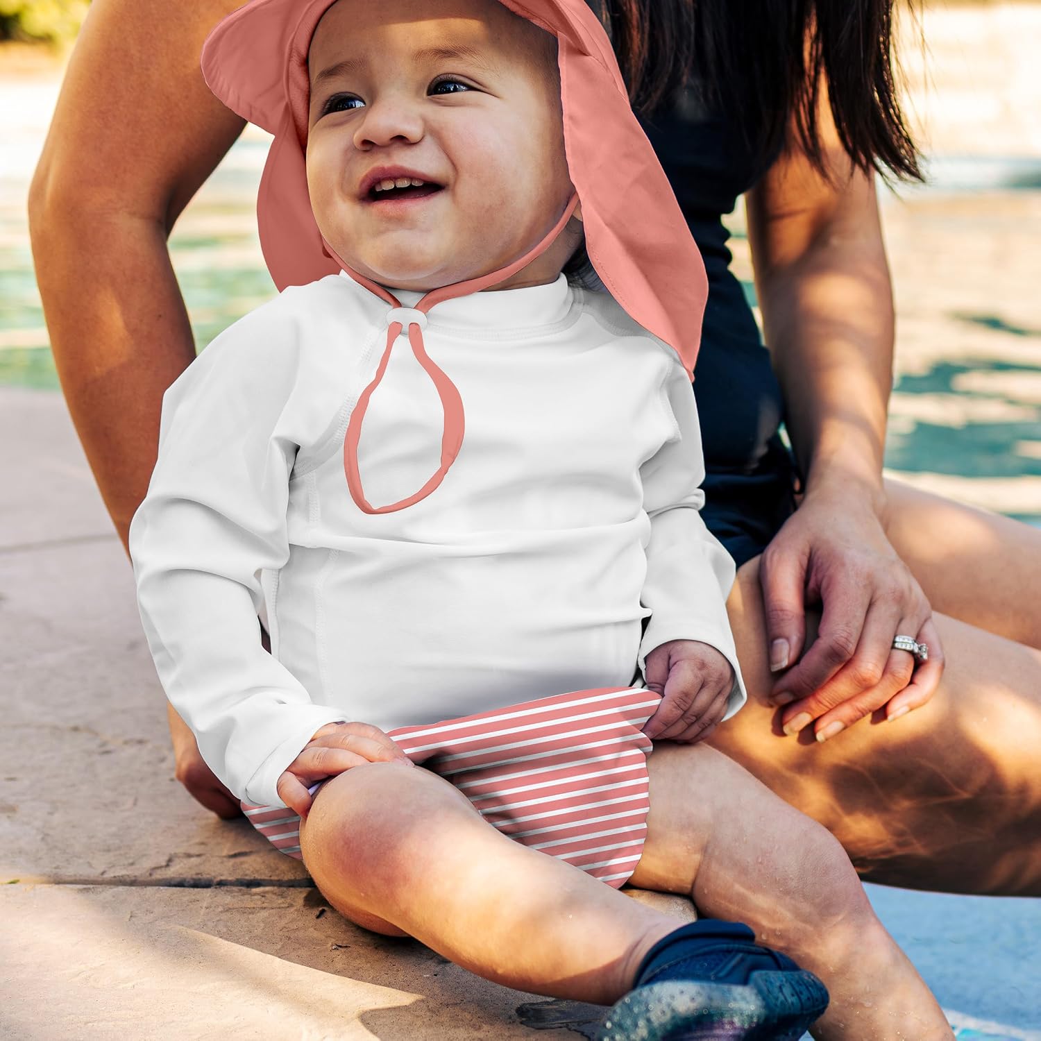 green sprouts Baby Toddler Eco Snap Swim Diaper - Coral Stripes - 6mo image 4