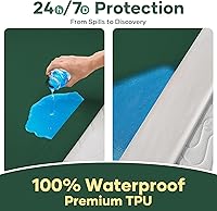 Vista 100 de OhGeni Protector de colchón 100% impermeable, sábana bajera con bolsillos profundos, material suave transpirable sin ruido de alta calidad, funda