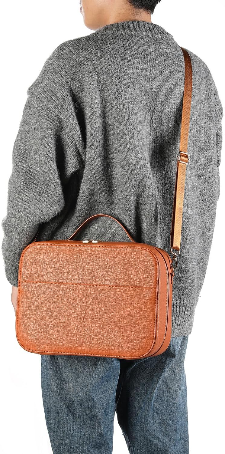 Storage Bag for Vision Pro Virtual Reality Glasses, Protable Handbag Shockproof Shoulder Carrying Bag Travel Large Space VR Portable Storage Bag (Brown)