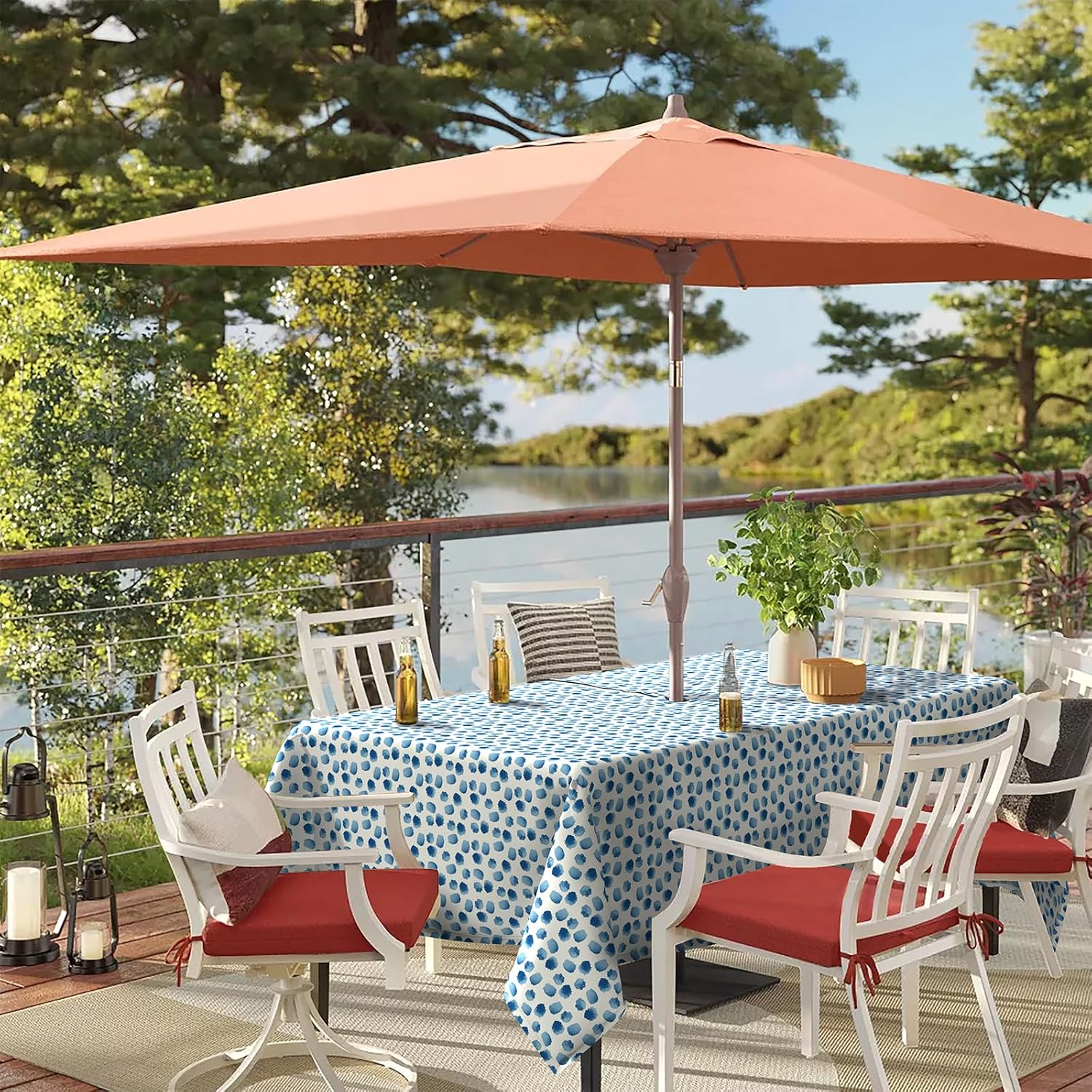 Outdoor Tablecloth 60x84 inch, Rectangle Table Cloth with Umbrella Hole and Zipper, Patio Table Covers for Spring, Summer, Party, Backyard, Picnic, BBQs, Brush Blue