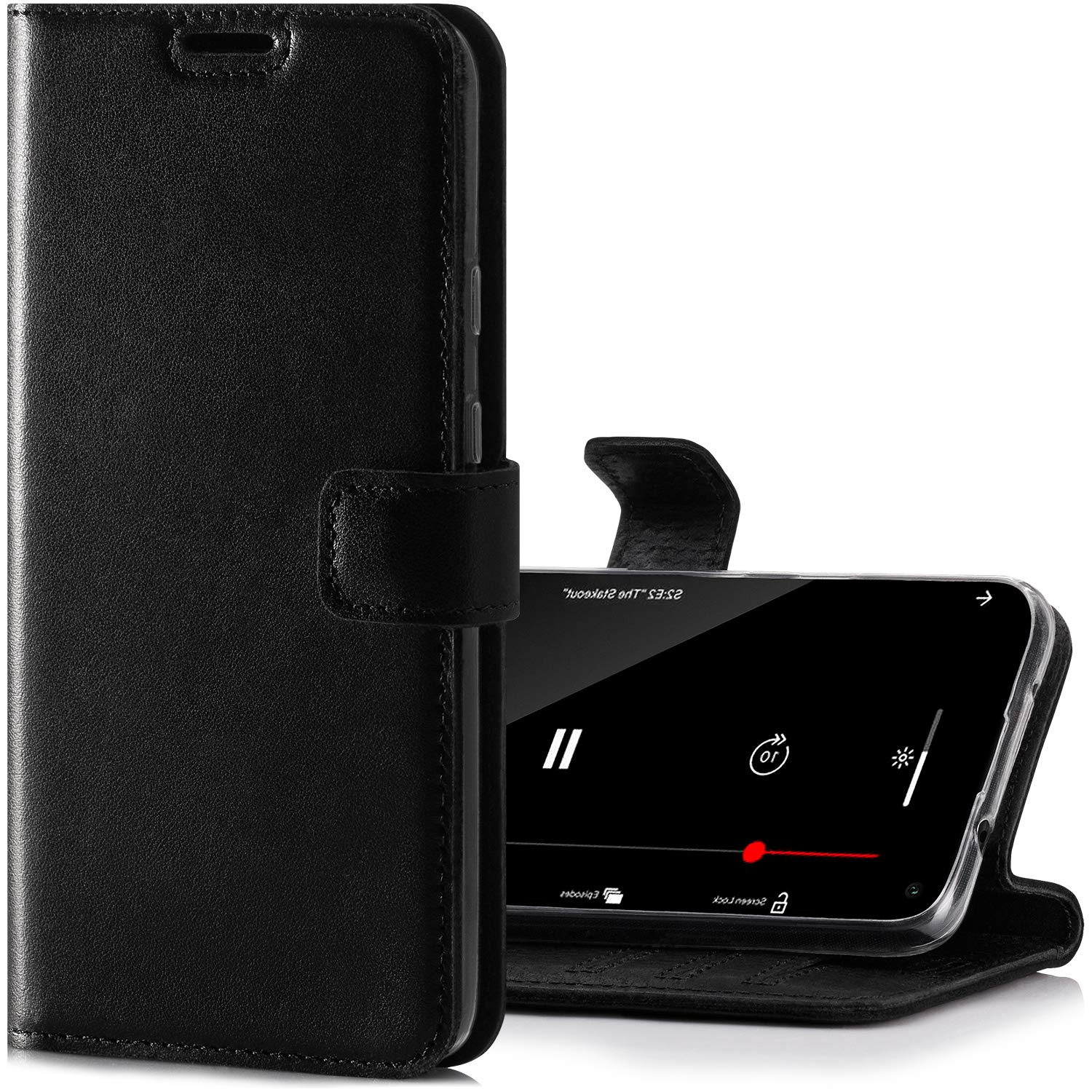SURAZO Etui na telefon komórkowy Samsung S20 FE – etui ochronne z prawdziwej skóry premium z funkcją stojaka, przegródką na karty, ochroną RFID, czarne, składane etui z klapką, ręcznie wykonane do