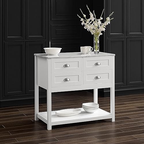 Miniatura 11 de Crosley Furniture Connell - Carrito de isla de cocina rodante, soporte para microondas, barra de café con cajones de almacenamiento, color blanco