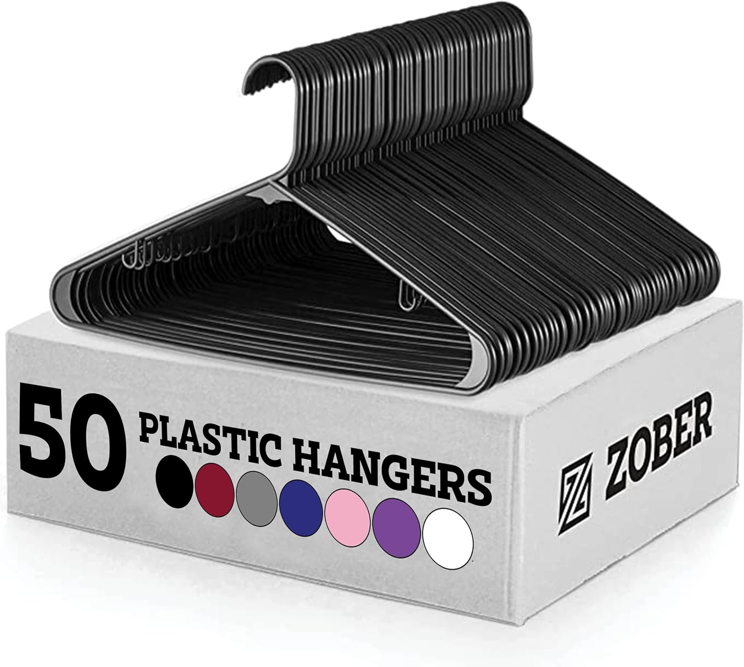 ZOBER Hangers 50 Pack, Standard Plastic Hanger, Clothes Hanger, Coat