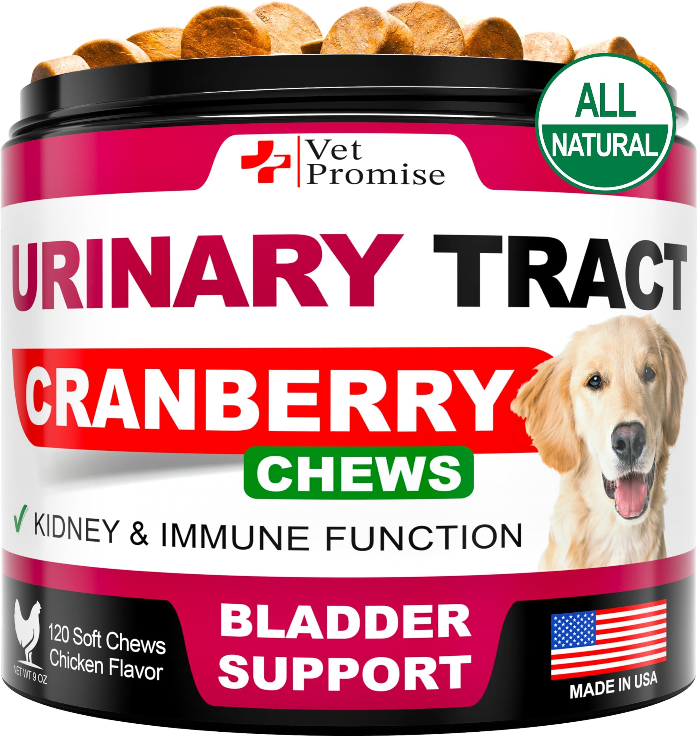 Dog UTI Chews - Advanced Cranberry Supplement for Dogs - Bladder Control - Urinary Tract Support - Cranberry Supplement Vitamins Multivitamin Chews - Made in USA