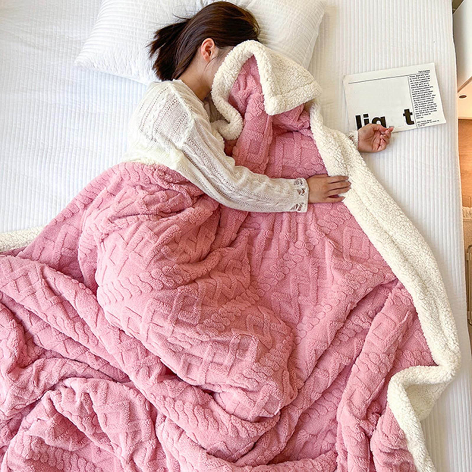 Thickened Imitation Cashmere Throw Blanket, Super Soft Imitation Cashmere Throw Blanket for Couch, Sofa, Bed(180x200cm,C-Pink) - 180x200cm - C-Pink