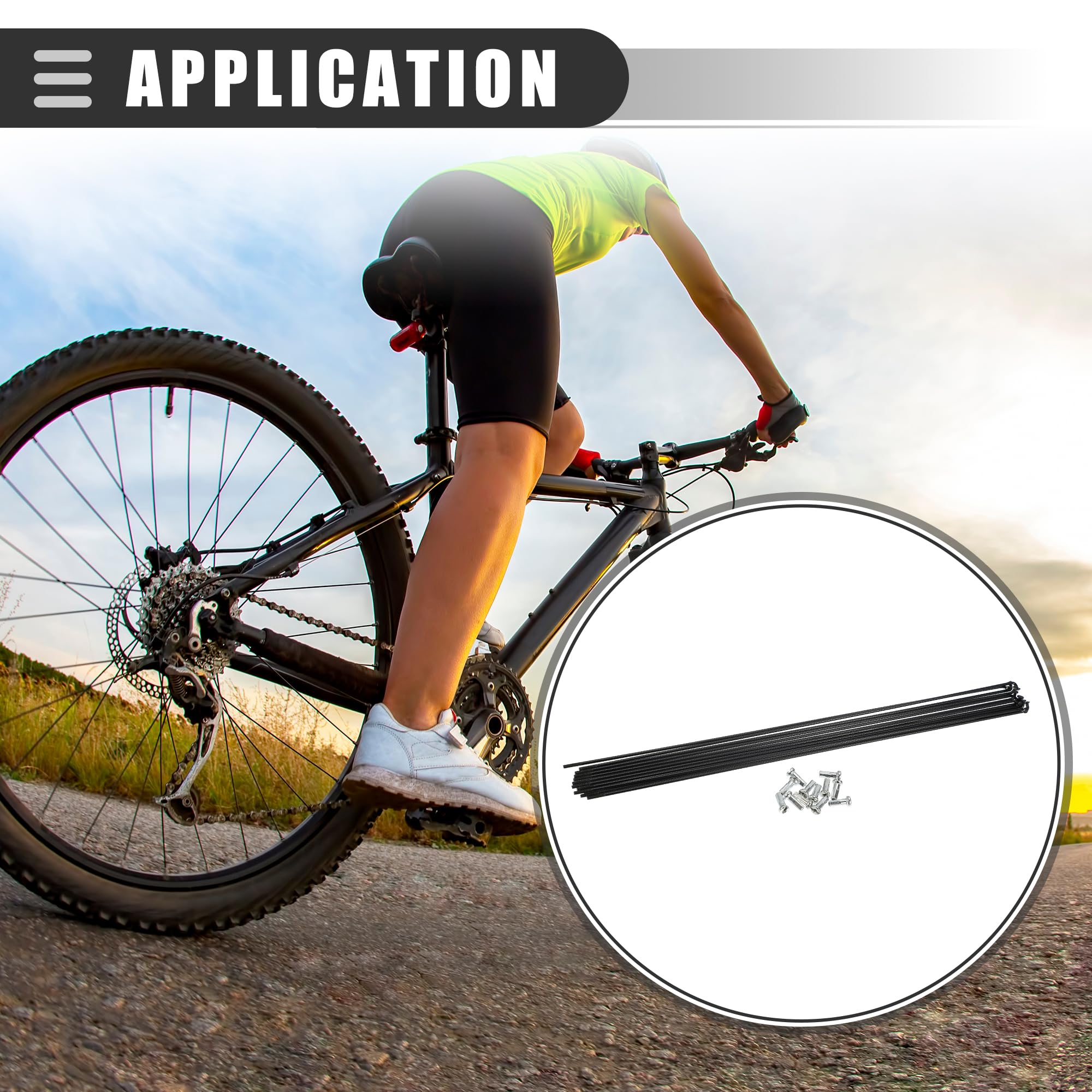 Motoforti Universal Bike Spokes with Nipples, 14G J Bend 295mmx2mm, 12 Pcs, Black - Image 2