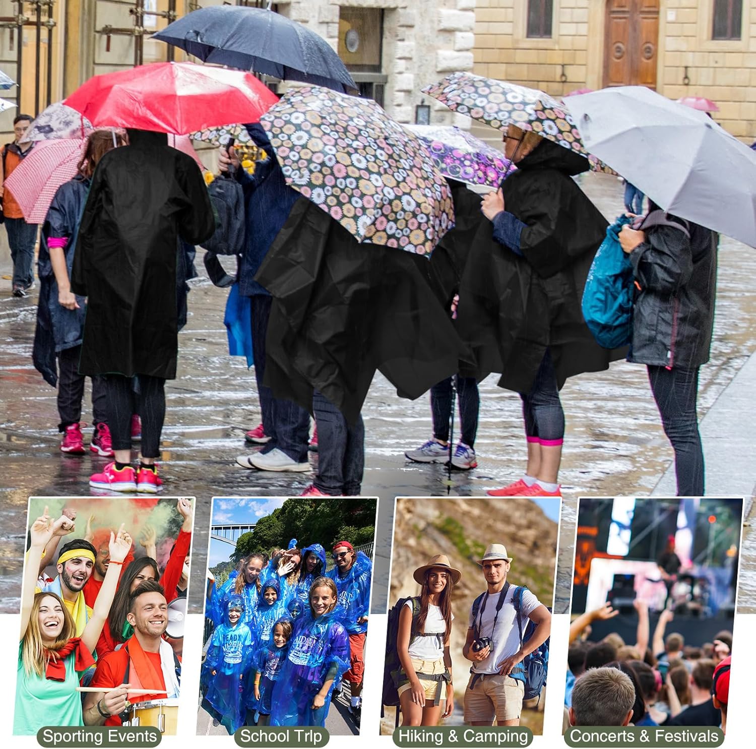 Zhehao 40 Pcs Reusable Rain Ponchos for Adult with Drawstring Hood Raincoats Waterproof Plastic Jacket Raincoat for Men Women - Image 7