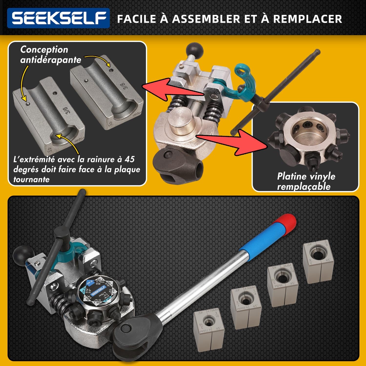 Kit d'Outils d'Evasement de Tuyau de Frein, 45 Degrés Évasements Simples, Doubles et à Bulles pour Tuyaux de 3/16, 1/4, 5/16, 3/8 Pouces (4,75mm 6,35mm 8mm 9,5mm)