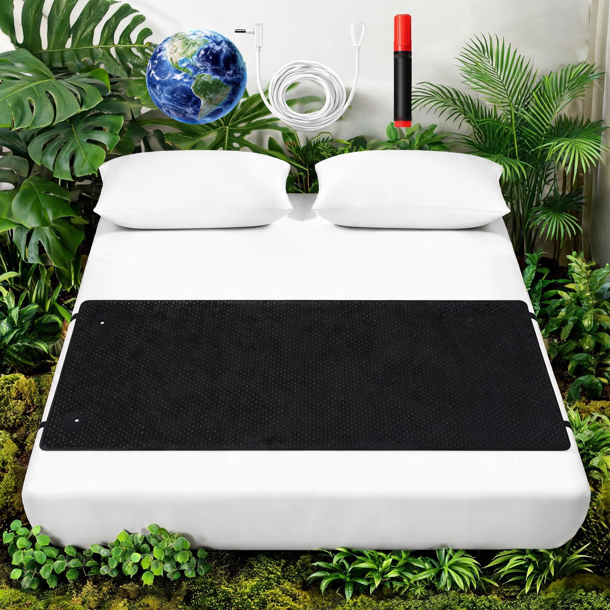 Grounding Mat for Bed, Premium PU Leather Anti-Slip Earthing Mat with Grounding Cord, Conductive Grounding Pad Helps Improve Sleep Quality and Relieve Stress, Black, King Size