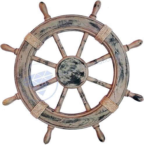 Nagina International Rueda náutica marrón rústico antiguo de 24 pulgadas Lujosa decoración náutica prémium