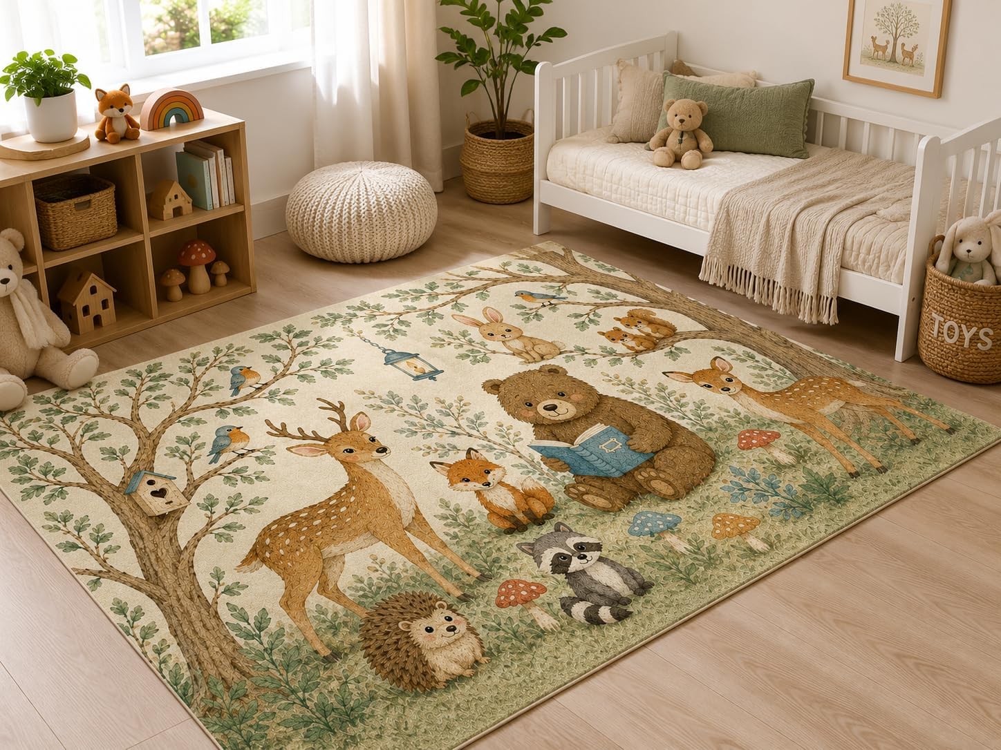 ICE ARMOR 5' x 7' Wildflower Bunny Garden Area Rug, Soft Low Pile Indoor Rug with Non-Slip Silicone Backing, Floral Nursery Carpet for Kids Room, Playroom, Bedroom