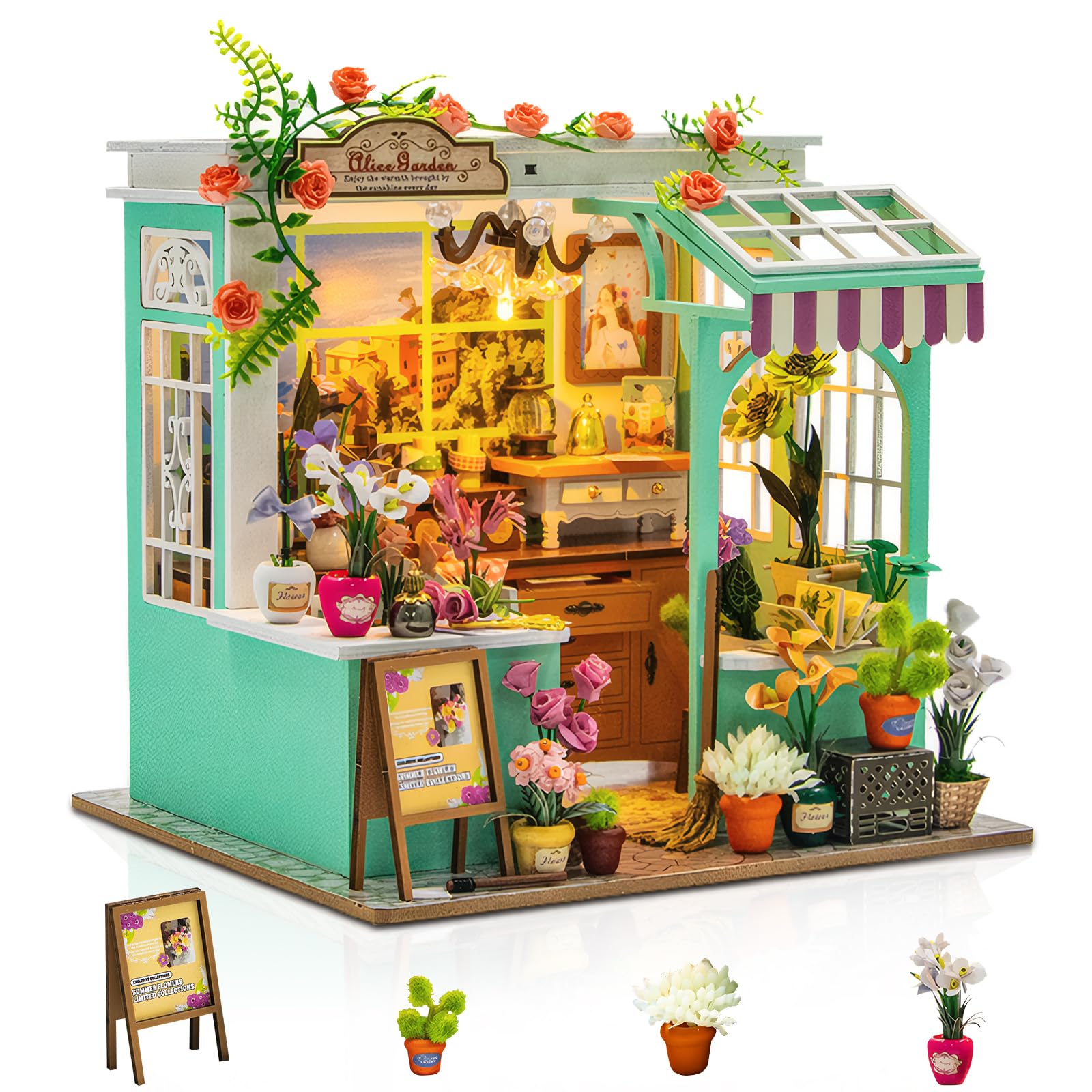 Foyucool Miniature House Kit for Adults, Secret Garden Cottage, DIY Diorama Model Building with Furniture, Creative Craft Kit for Bookshelf Decoration, Unique Gift for Birthday, Mother's Day
