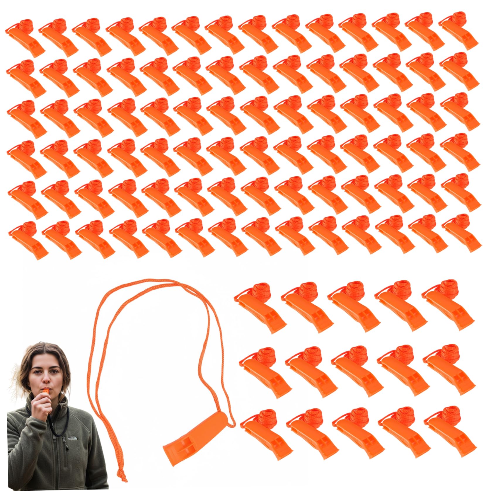 Sifflet d'urgence 100 pièces sifflet de sécurité en Plastique Fort avec équipement de Survie lanière pour Kayak Bateau pêche Camping randonnée Chasse