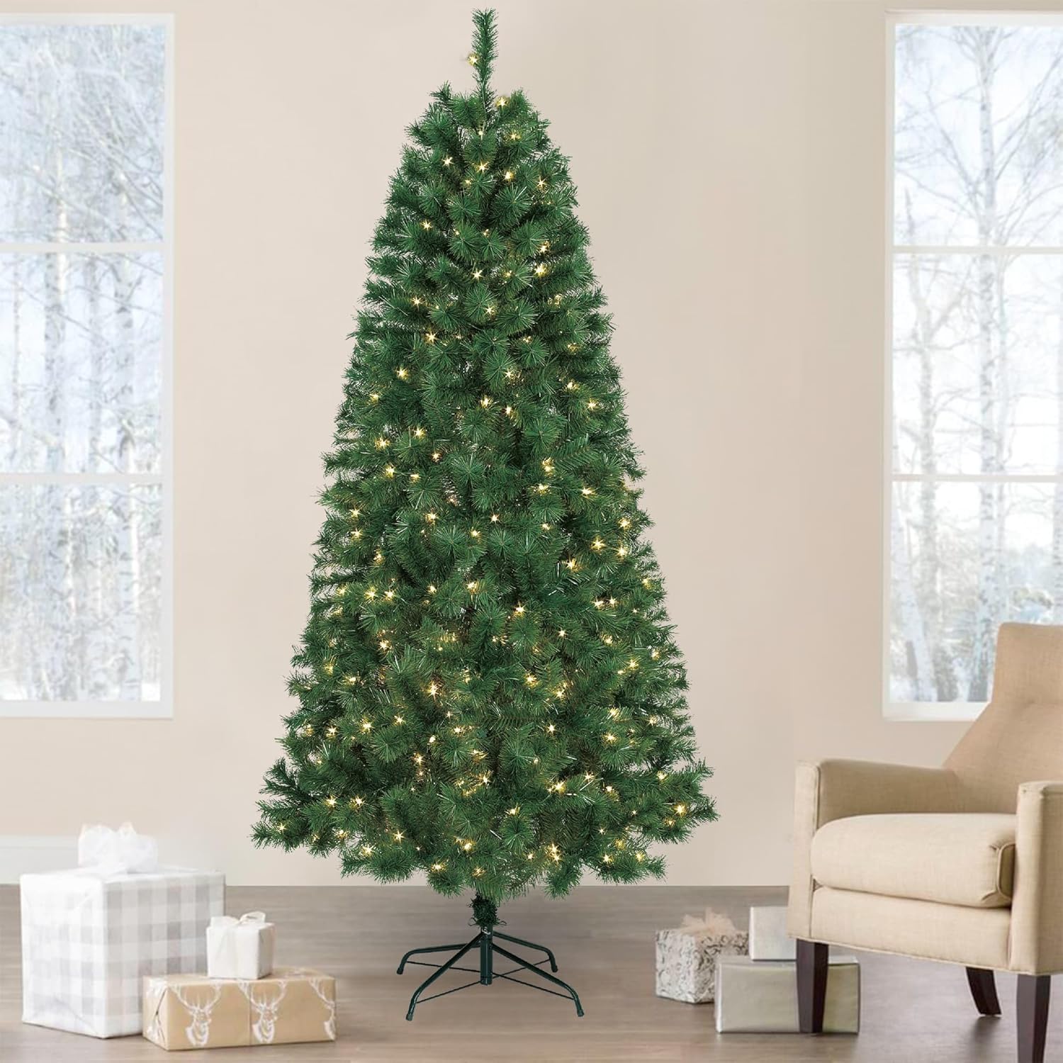 Jeco 7ft. Christmas Tree with Metal Stand, Green