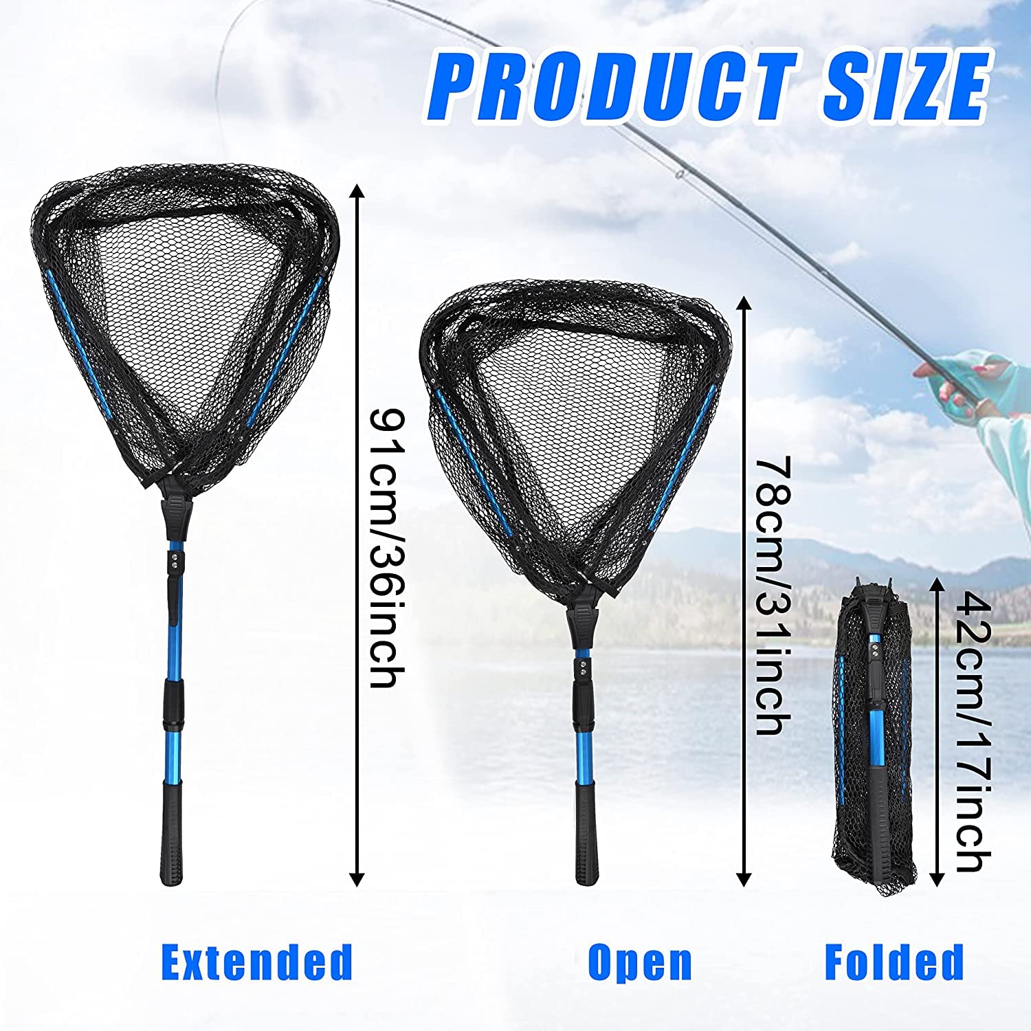 Épuisette télescopique pliable pour pêche en eau douce et salée - Pour kayak, bateau, pêche, bar, brochet, doré doré