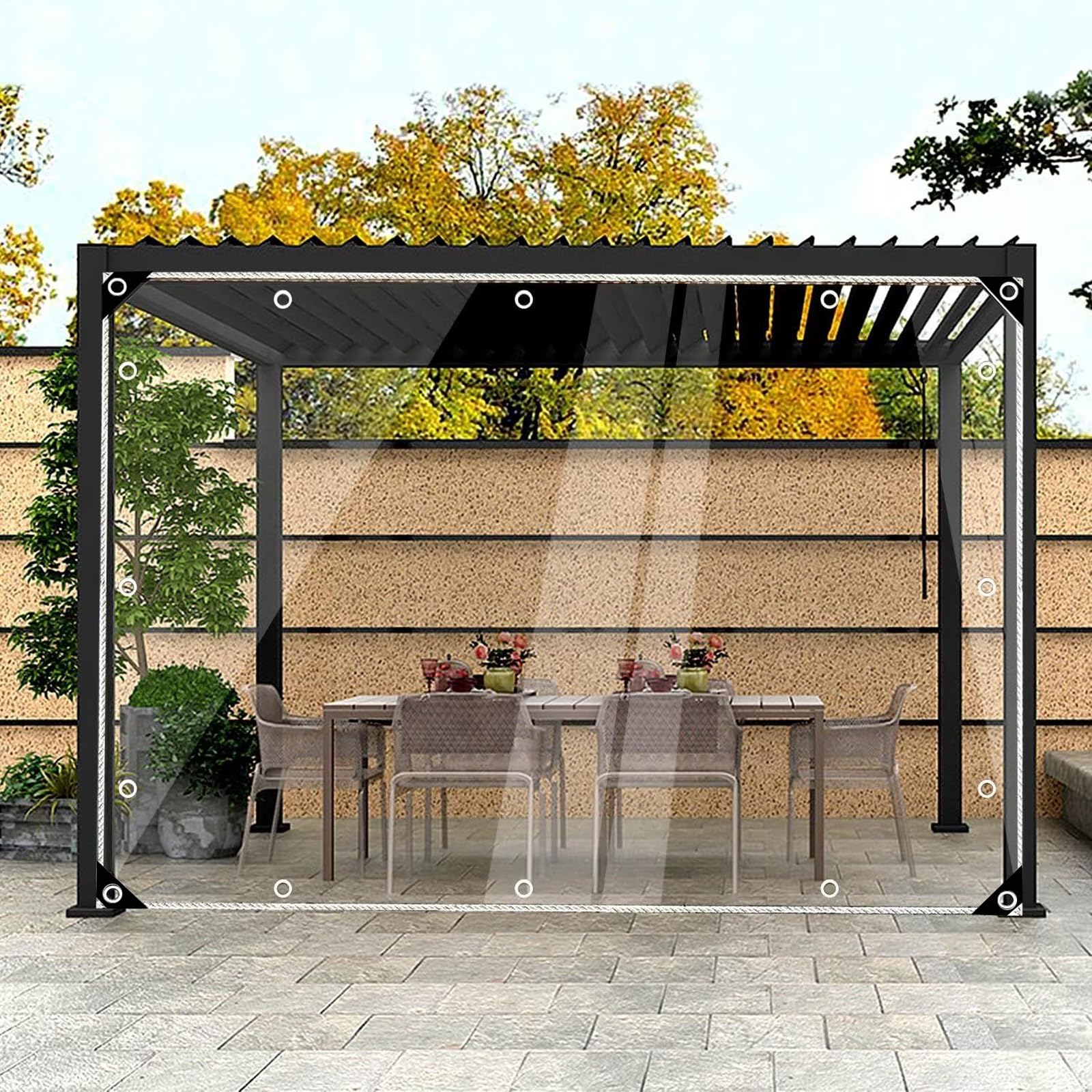 Lona Transparente Impermeable Exterior, 0,3 mm PVC Toldo con Ojales Protección UV Resistente a Desgarros para Terraza Pérgola Jardín Camping Piscina Muebles Plantas, con Cuerdas(1.5x3m)