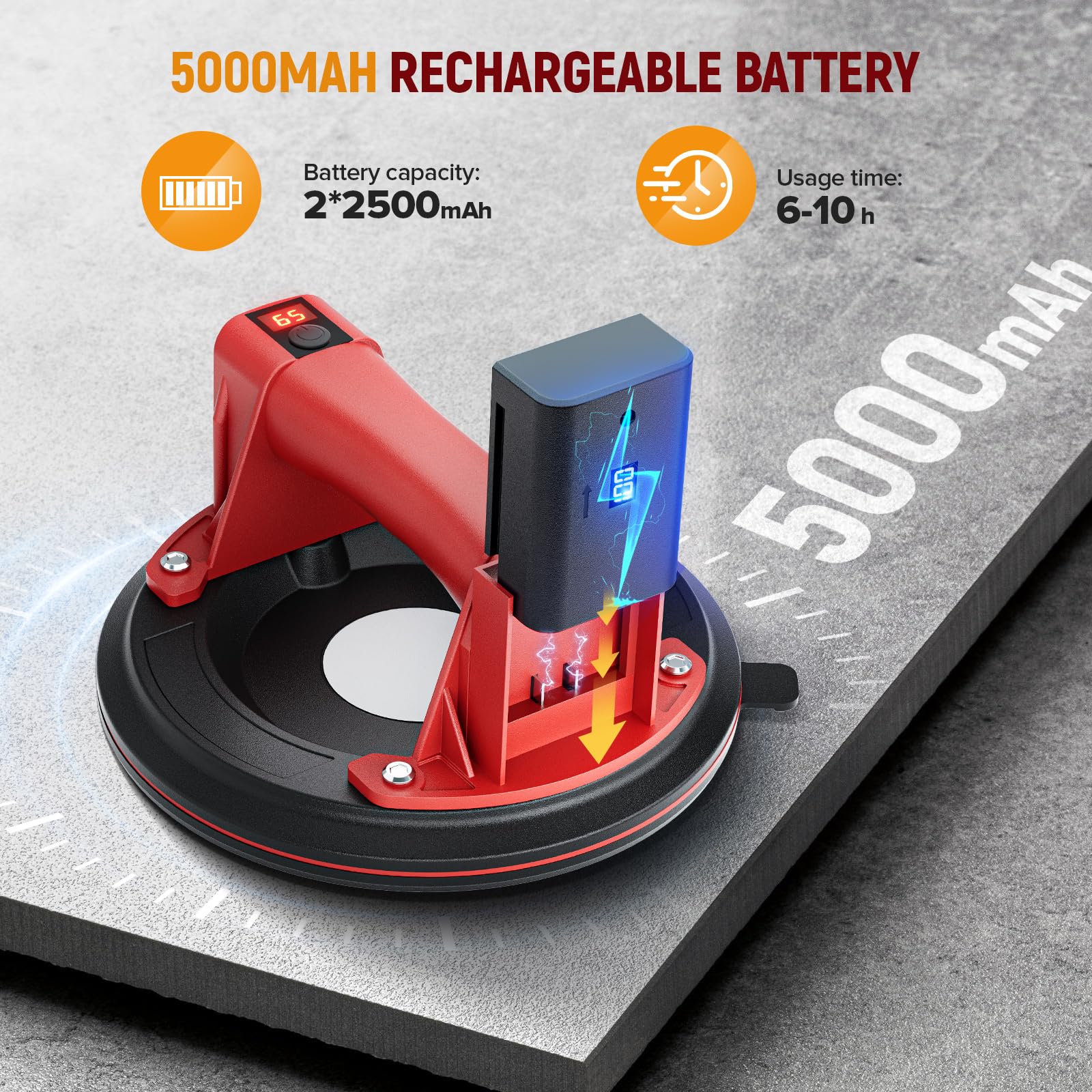 Ventosa elettrica Diametro 20,5 cm Ventosa per piastrelle Capacità Carico 300 Kg 8 inch Ventosa di vetro con 2 Batterie per Vetro, Piastrelle, Marmo