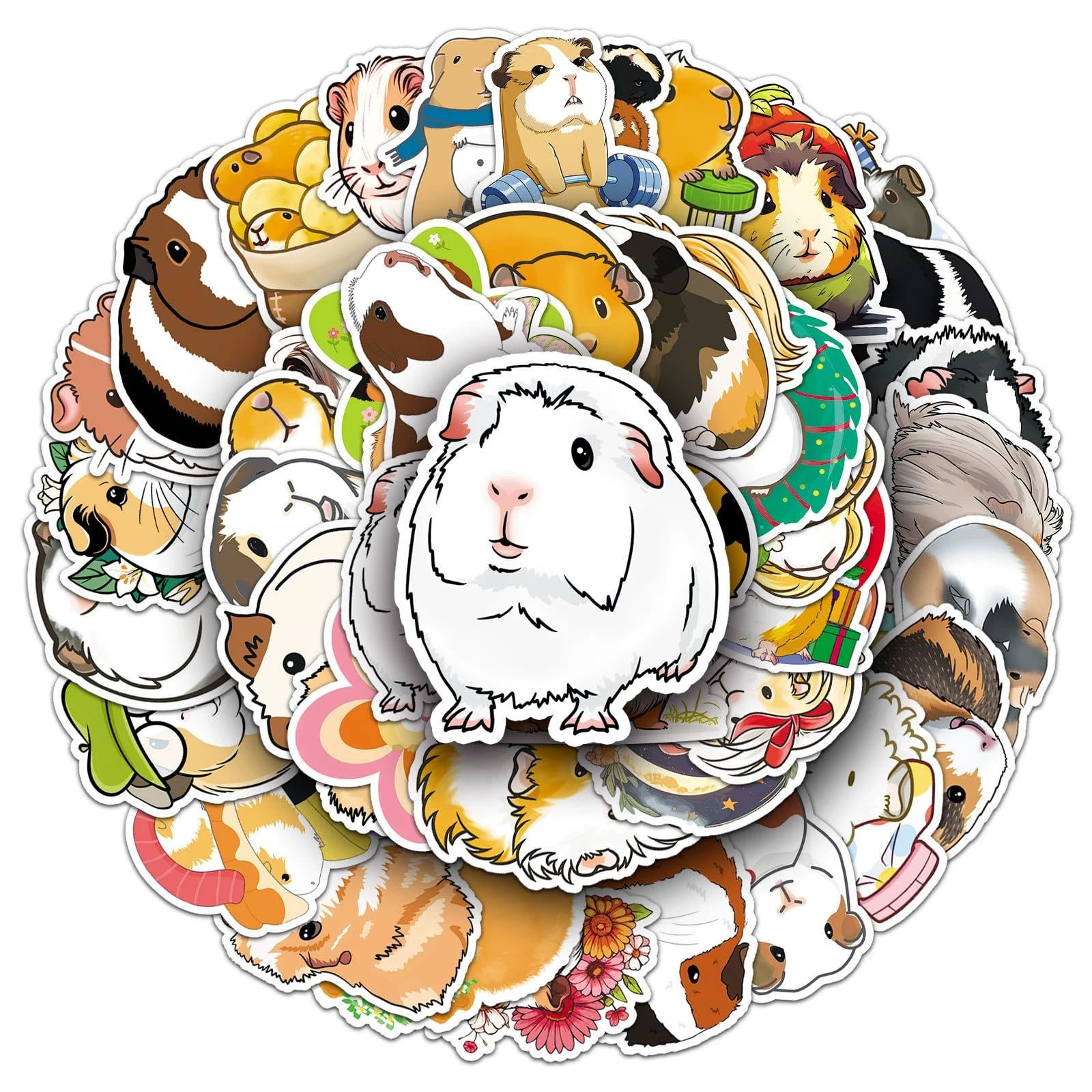 50 Pcs Guinea Pig Stickers for Kids Teens Adults Boys Girls Gift,Guinea Pig Stickers Pack for Laptop,Skateboard,Luggage,Car,Bike