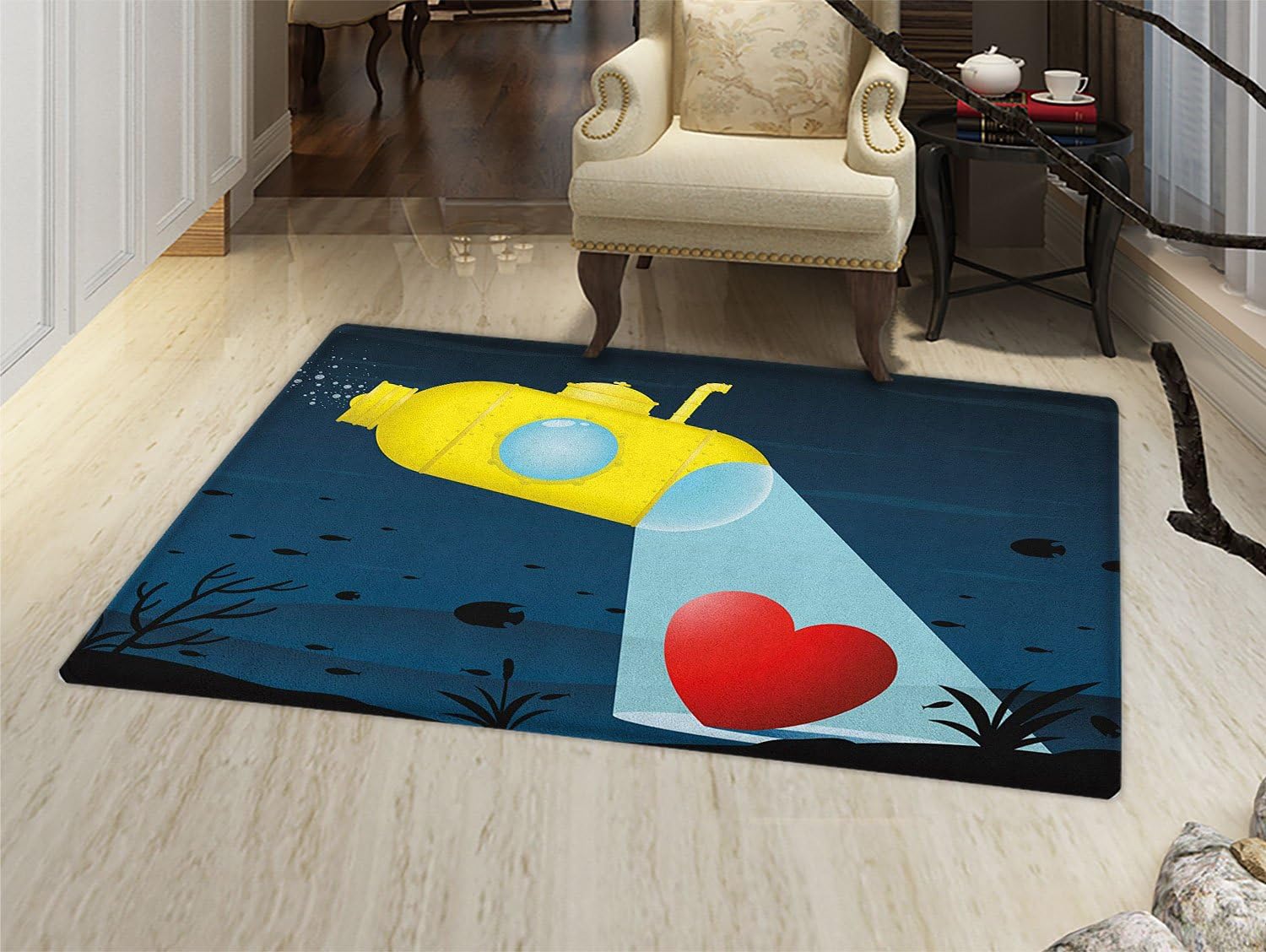Yellow Submarine Bath Mats for bathroom Illustration of a