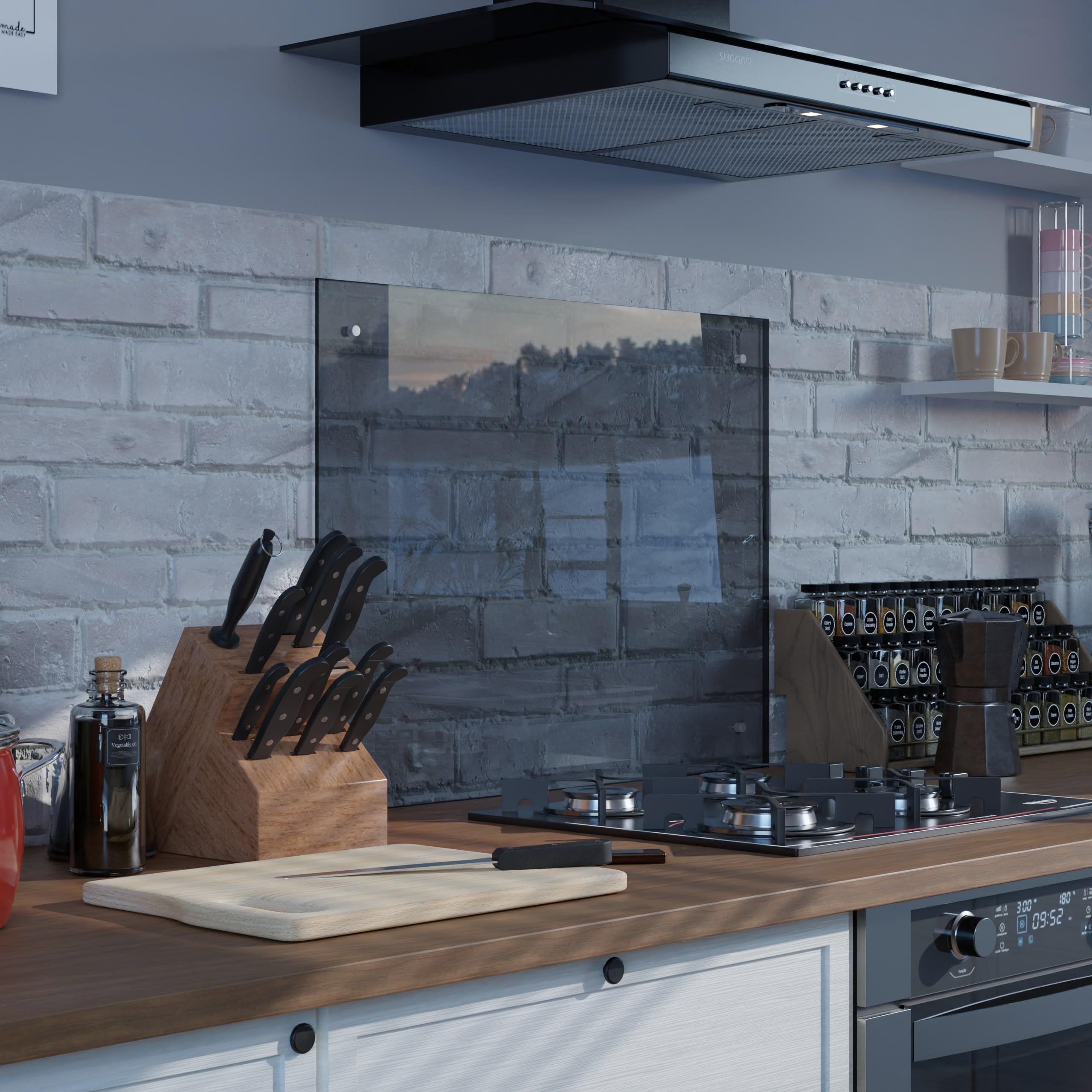 Splashback verre trempé résistant à la chaleur noir transparent antisol 60x80 cm