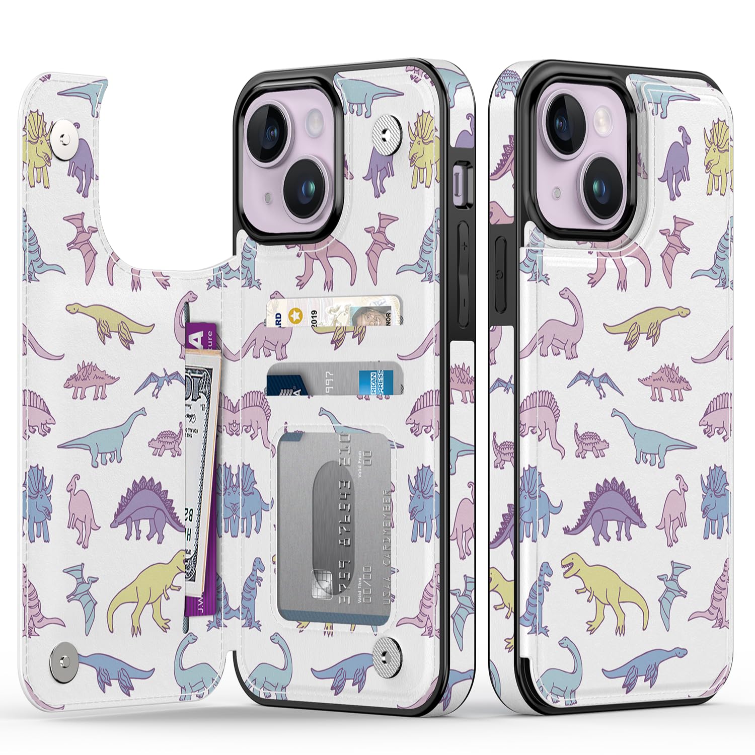 Goodon for iPhone 13 Case Wallet - Flip Folio Leather Cover with Trendy Floral Design, 3 Card Slots & Kickstand Function, Stylish Protective Phone