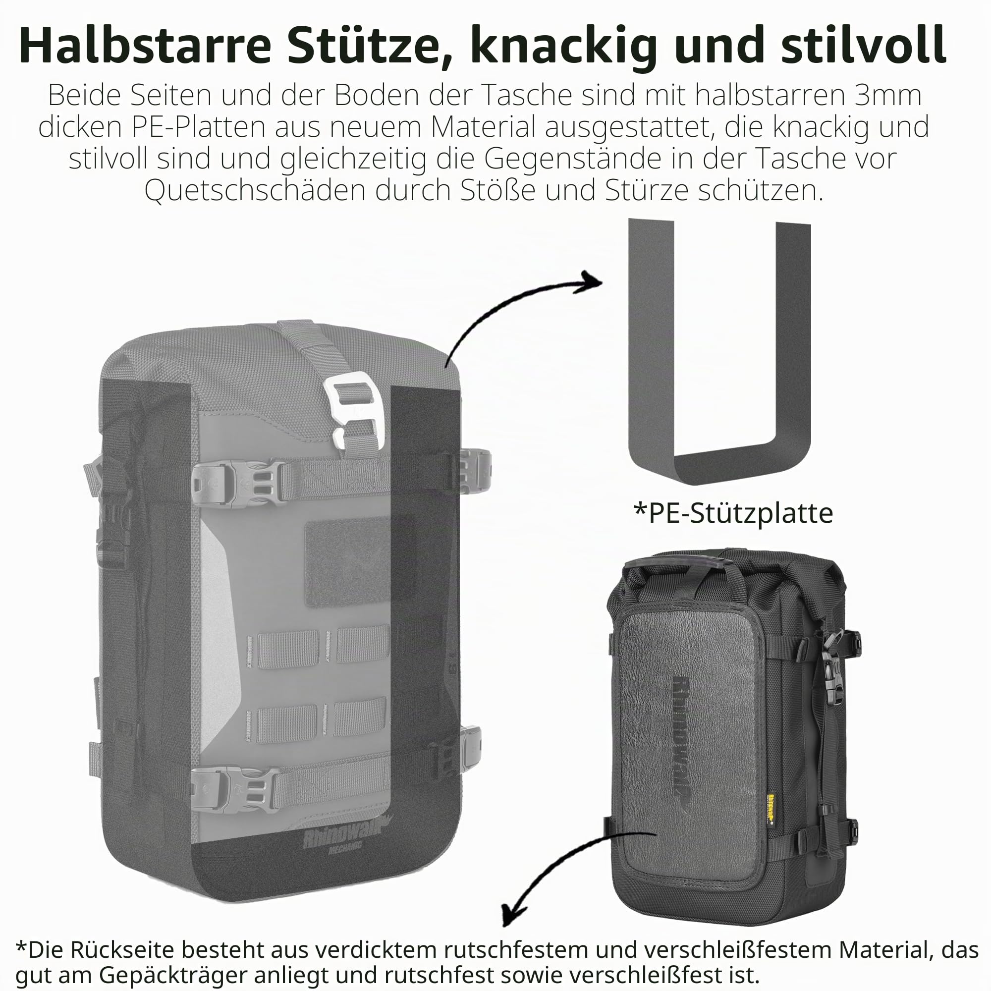 Rhinowalk Motorrad-Frontstoßstangentasche, Hecktasche, Motorradseitentasche, 6L, wasserdichte Motorradsatteltasche mit MOLLE-System, professionelles Motorzubehör, Schwarz