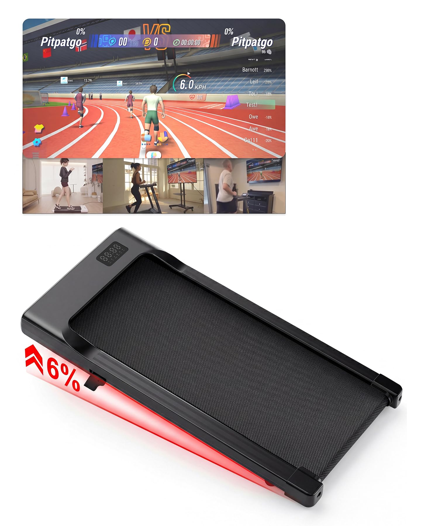 Superun Walking Pad Raceable 6% Incline 2.5HP Under Desk Treadmill 136KG Capacit