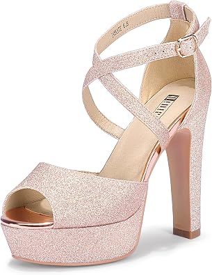 IDIFU Womens Platform Chunky High Heels Dress Sandals Peep Toe Ankle Strap Wedding Party Evening Shoes for Women Bride