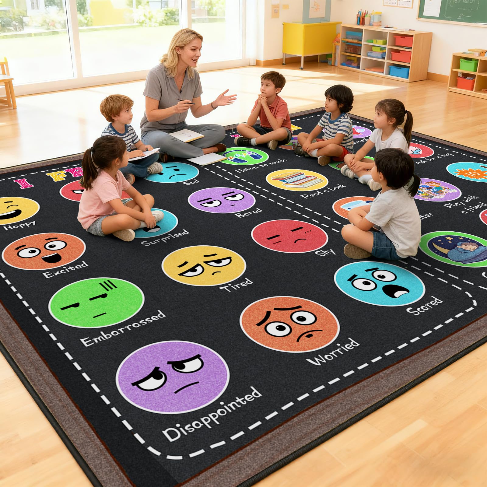 GRAMBET Large Smiley Face Classroom Rug