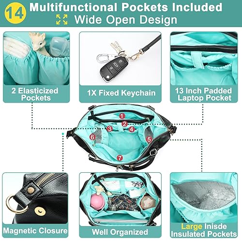 Miniatura 2 de MOMINSIDE Bolsa de pañales, bolsa de pañales, bolsas organizadoras Mominside de cuero para pañales mochila para mamá papá, bolsa grande de pañales