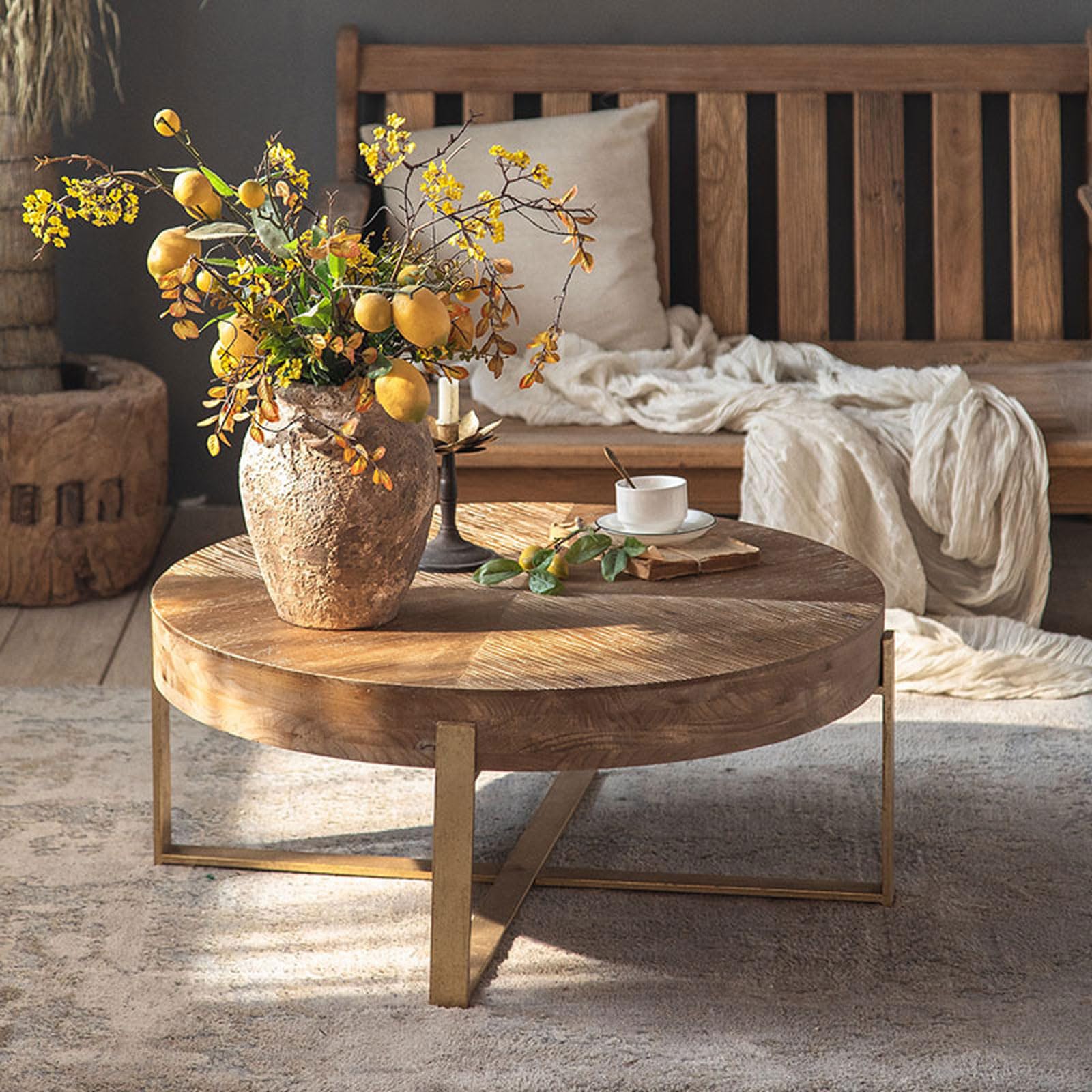 tavolino Basso Tavolo da tè in Legno Massiccio retrò mobili in Famiglia Base Solida Adatto per la Camera da Letto della Camera da Letto Studio Office Quadrato/Round tavolino da caffè