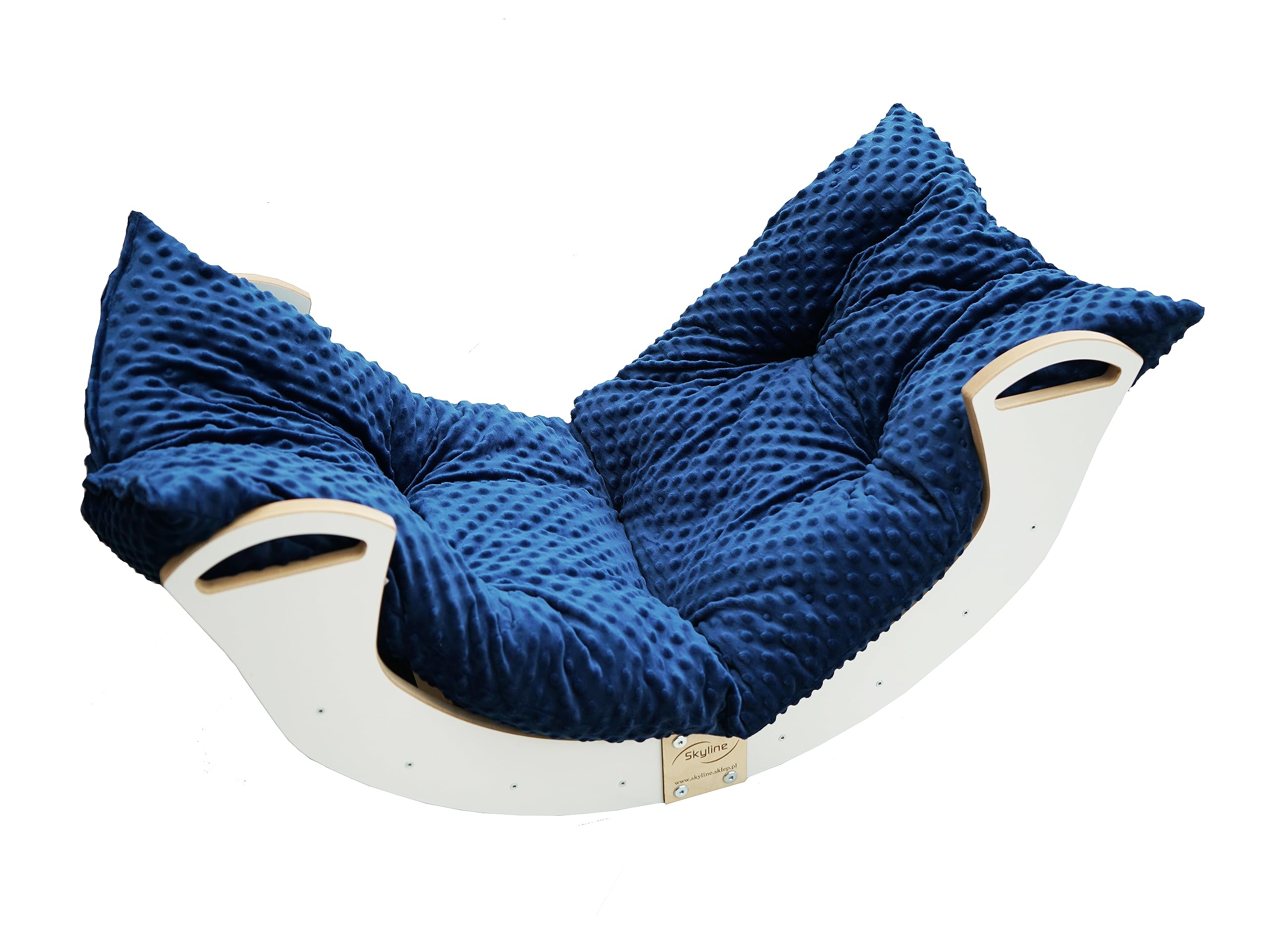 Skyline Altalene di equilibrio in legno tunnel gioco arco da arrampicata montessoriano per bambini fatto a mano dondolo montessori scivolo con altalena con cuscino M Effetto Bianco/Navy blu
