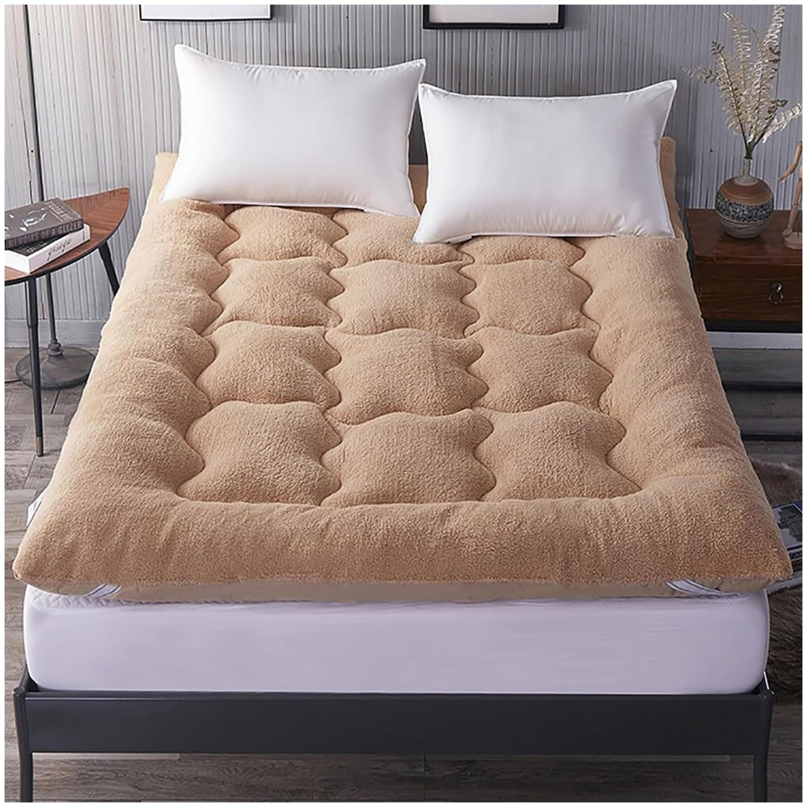 Colchón Todo Incluido Sábana Bajera Espesada Funda de Colchón 100% Algodón Soja Antideslizante Acolchado Colcha para Apartamento Dormitorio (Color : Marrón Tamaño: 200 x 220 cm)