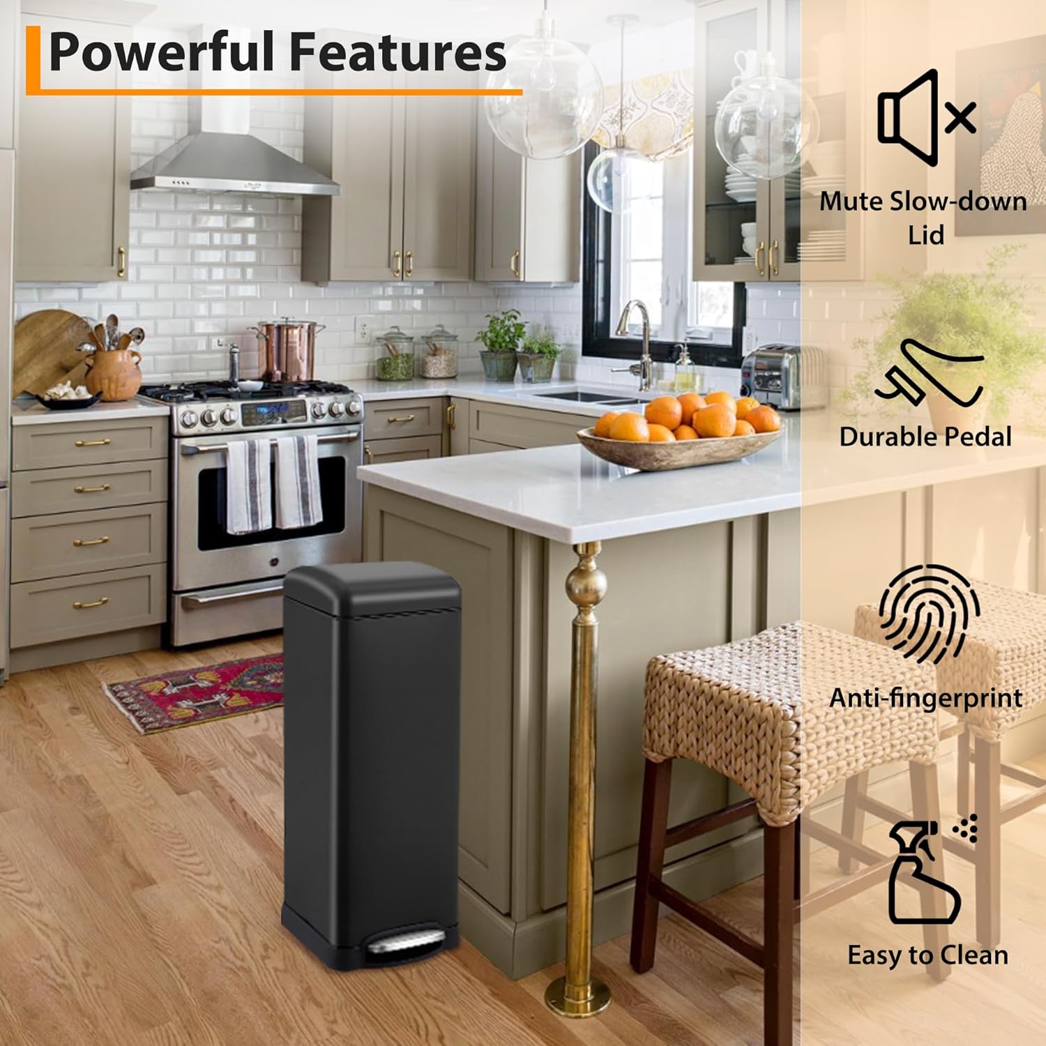 Garvee 8 gal/30 L Kitchen Trash Can, Fingerprint-Proof Stainless Steel Garbage Can with Soft-Close Lid, Recycle Bin with Removable Inner Buckets and Foot Pedal for Office Bedroom Bathroom, Black
