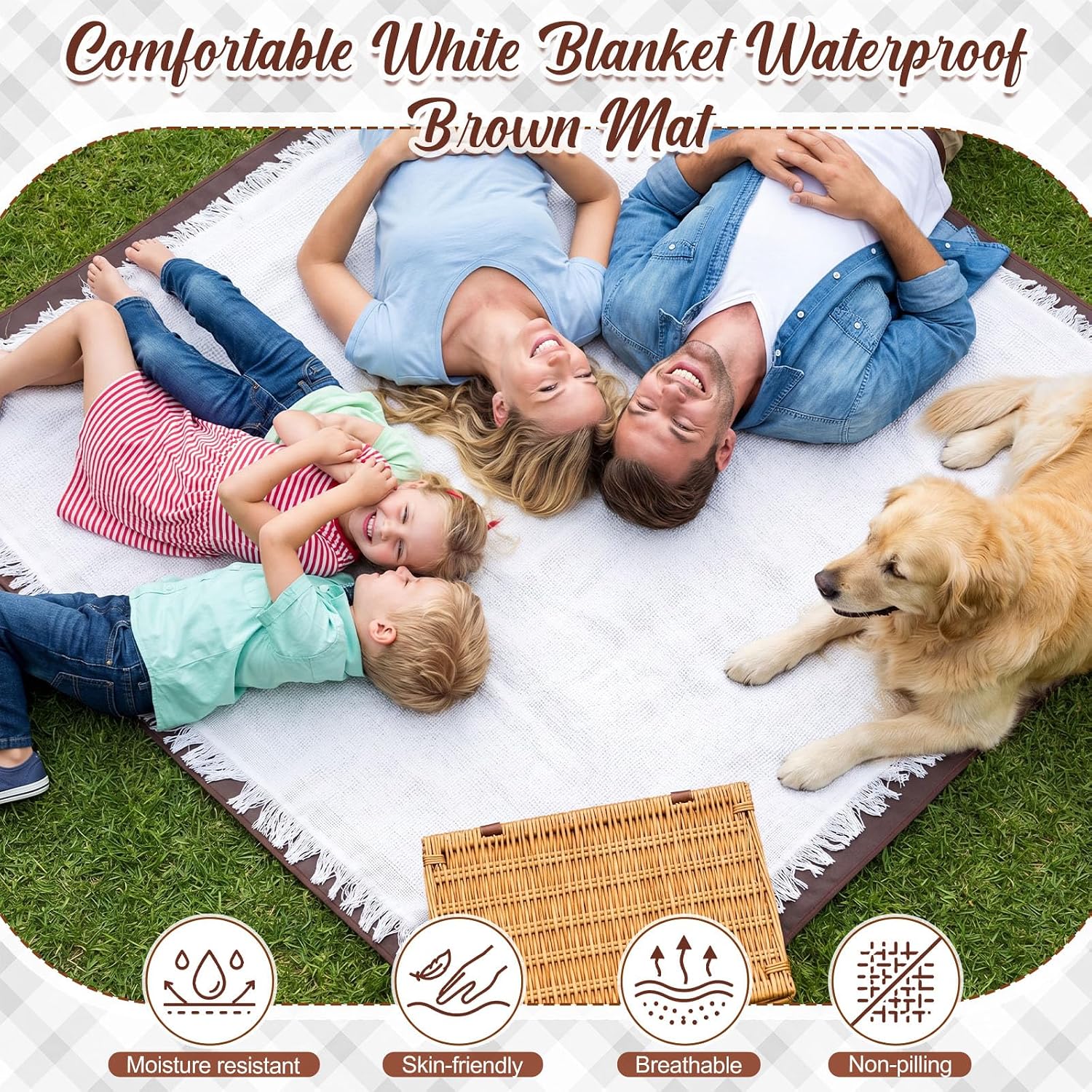 SmoothNovelty 2 in 1 Waterproof Picnic Blankets Outdoor Extra Large Blanket Foldable Double Layer Sandproof Beach Mat with Carry Strap for Camping Yard Lawn Park Beach Grass(White) image 3